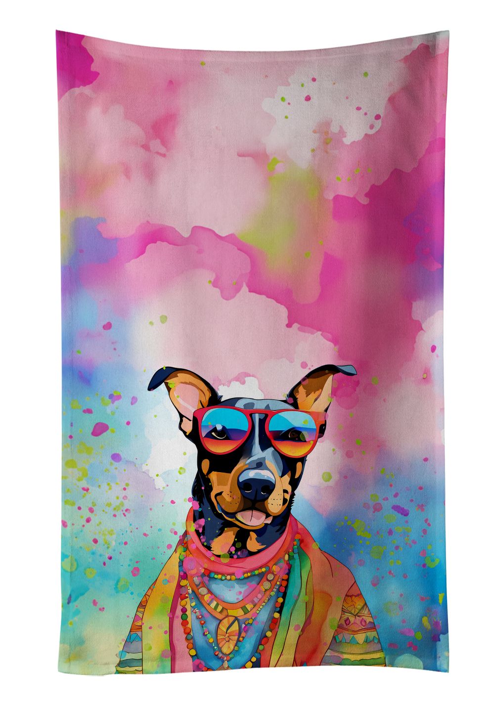 Doberman Pinscher Hippie Dawg Kitchen Towel Dish Cloths Guest Hand Towel Decorative Bathroom Towel for Face,Tea, Dishcloth, Kitchen and Bath