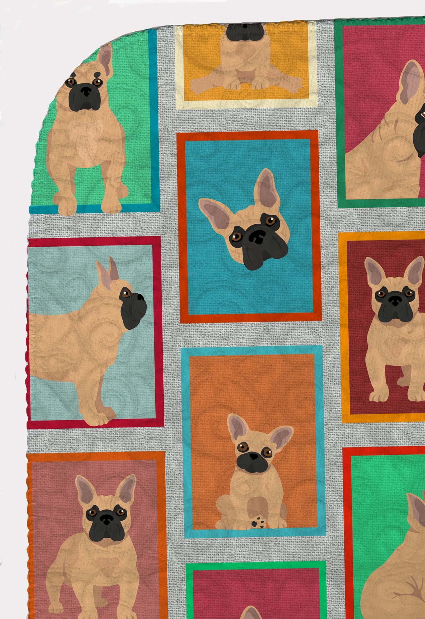 Lots of Fawn French Bulldog Quilted Blanket 50x60 Artwork Pattern Quilted Throw Blanket for Bed, Couch, Sofa, Soft and Lightweight