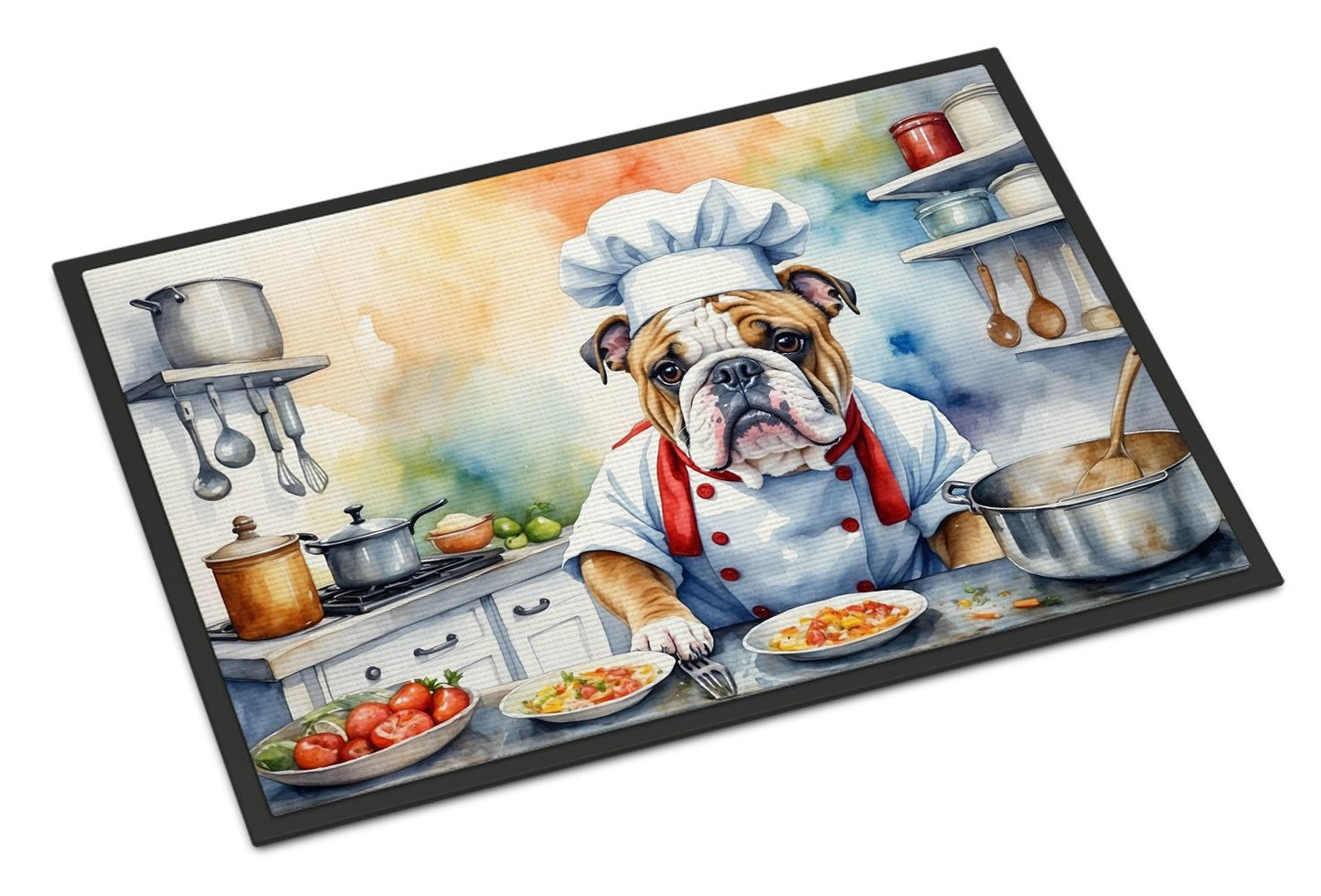NEW English Bulldog The Chef Doormat Front Door Mat Indoor Outdoor Rugs for Entryway, Non Slip Washable Low Pile, 18H X 27W