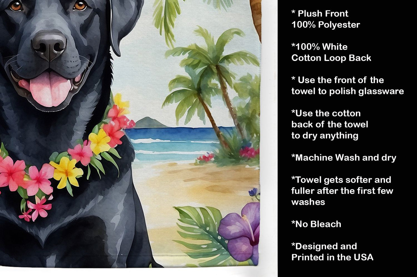 Black Labrador Retriever Luau Kitchen Towel Dish Cloths Guest Hand Towel Decorative Bathroom Towel for Face,Tea, Dishcloth, Kitchen and Bath