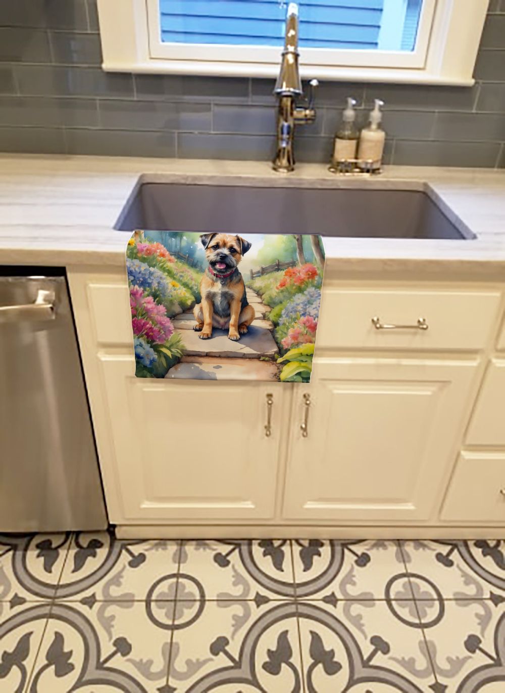Border Terrier Spring Path Kitchen Towel Dish Cloths Guest Hand Towel Decorative Bathroom Towel for Face,Tea, Dishcloth, Kitchen and Bath