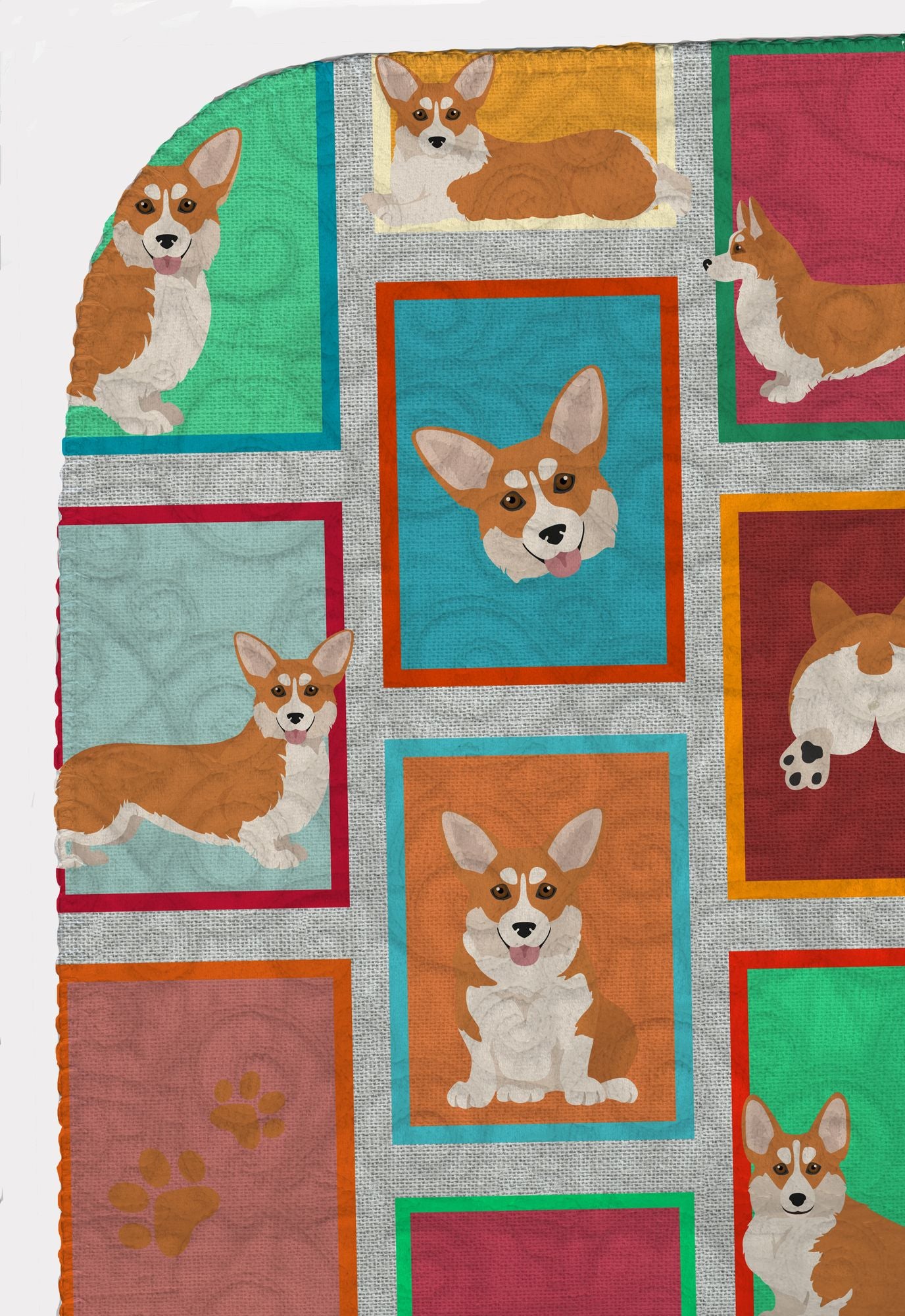 Lots of Red and White Pembroke Corgi Quilted Blanket 50x60 Artwork Pattern Quilted Throw Blanket for Bed, Couch, Sofa, Soft and Lightweight