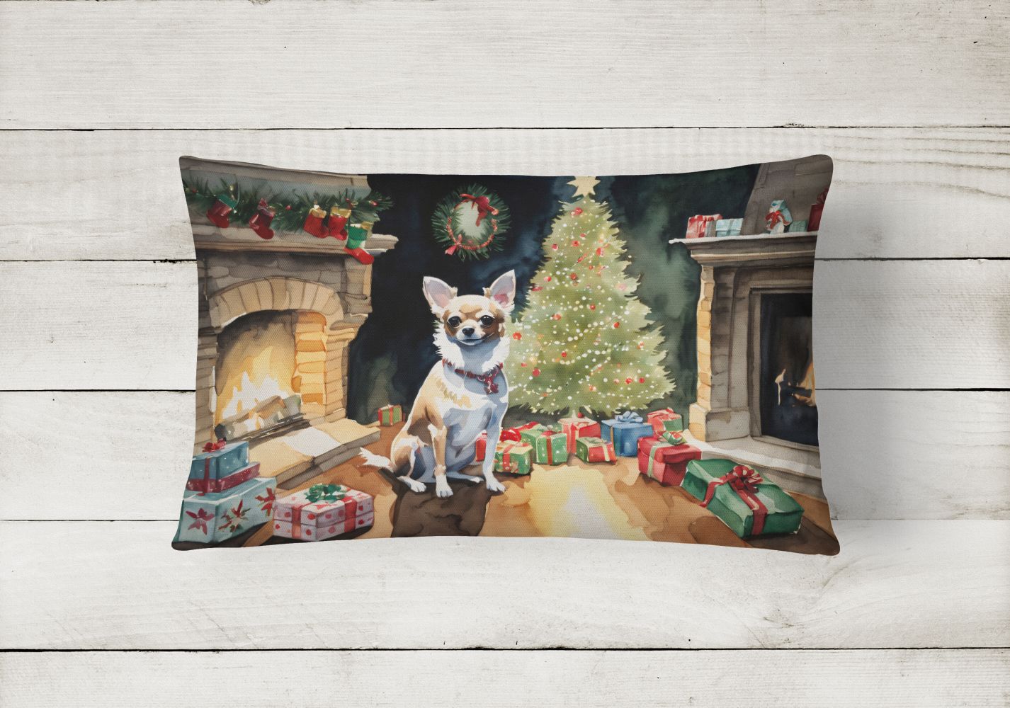 Waiting on Christmas Throw Pillow Throw Pillow for Indoor Couch Bed Outdoor Patio Washable, Chihuahua 1321,12Hx16W