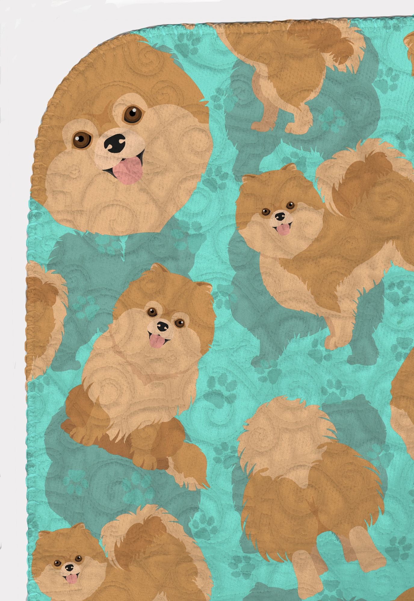 Orange Pomeranian Quilted Blanket 50x60 Artwork Pattern Quilted Throw Blanket for Bed, Couch, Sofa, Soft and Lightweight