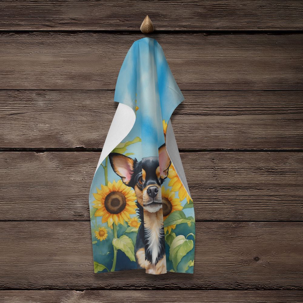Chihuahua in Sunflowers Kitchen Towel Dish Cloths Guest Hand Towel Decorative Bathroom Towel for Face,Tea, Dishcloth, Kitchen and Bath