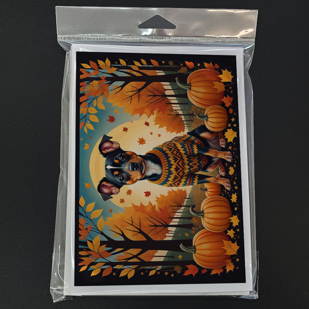 Miniature Pinscher Fall Greeting Cards Pack of 8 Blank Cards with Envelopes Whimsical A7 Size 5x7 Blank Note Cards