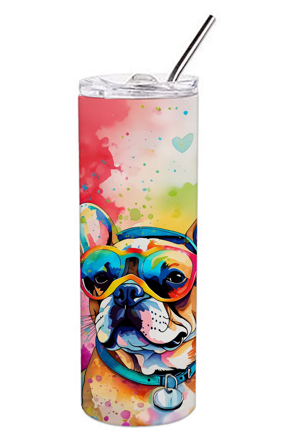 French Bulldog Hippie Dawg Stainless Steel Skinny Tumbler Vacuum Double Walled Reusable Insulated Tumbler Travel Cup for Coffee Cocktails Gift with Lid, 20 oz