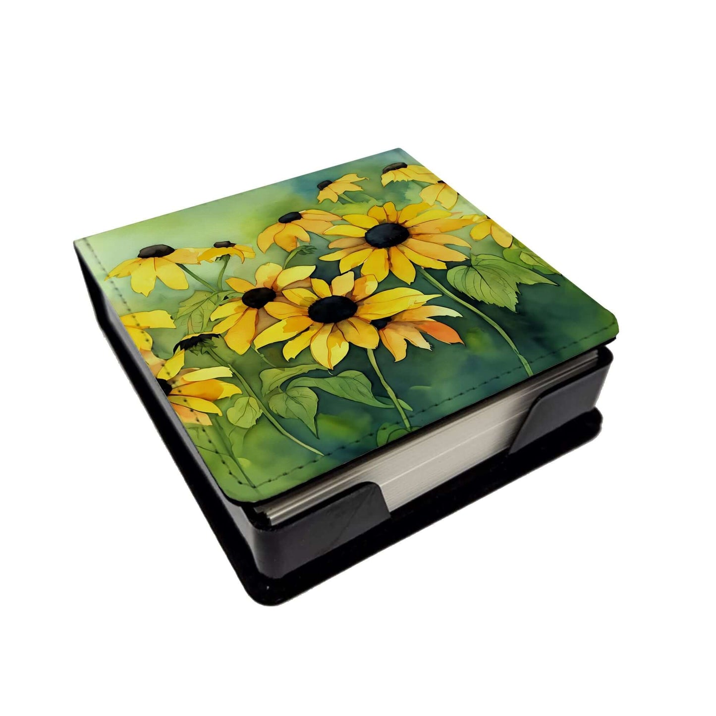 Maryland Black-Eyed Susans in Watercolor PU Leather Note Paper Holder with Artist-Designed Cover, Desk Accessory, Office Gift