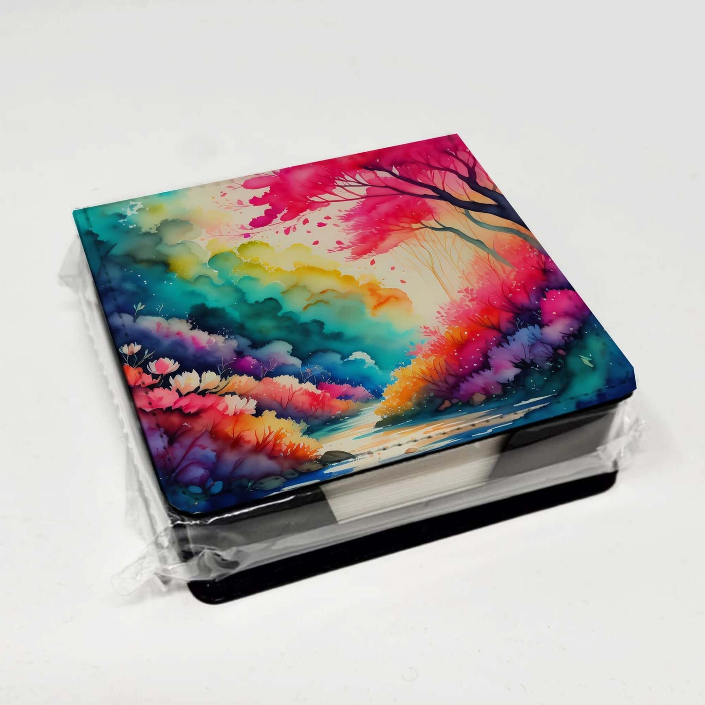 Colorful Azaleas PU Leather Note Paper Holder with Artist-Designed Cover, Desk Accessory, Office Gift