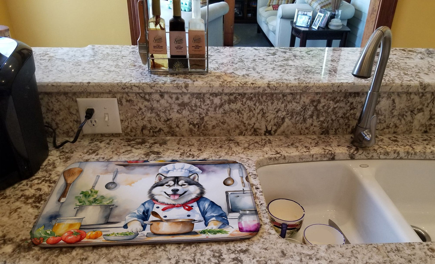 Alaskan Malamute The Chef Dish Drying Mat Absorbent Dish Drying Mat Pad for Kitchen Counter Dish Drainer Mat for Countertop, 14 x 21", Multicolor