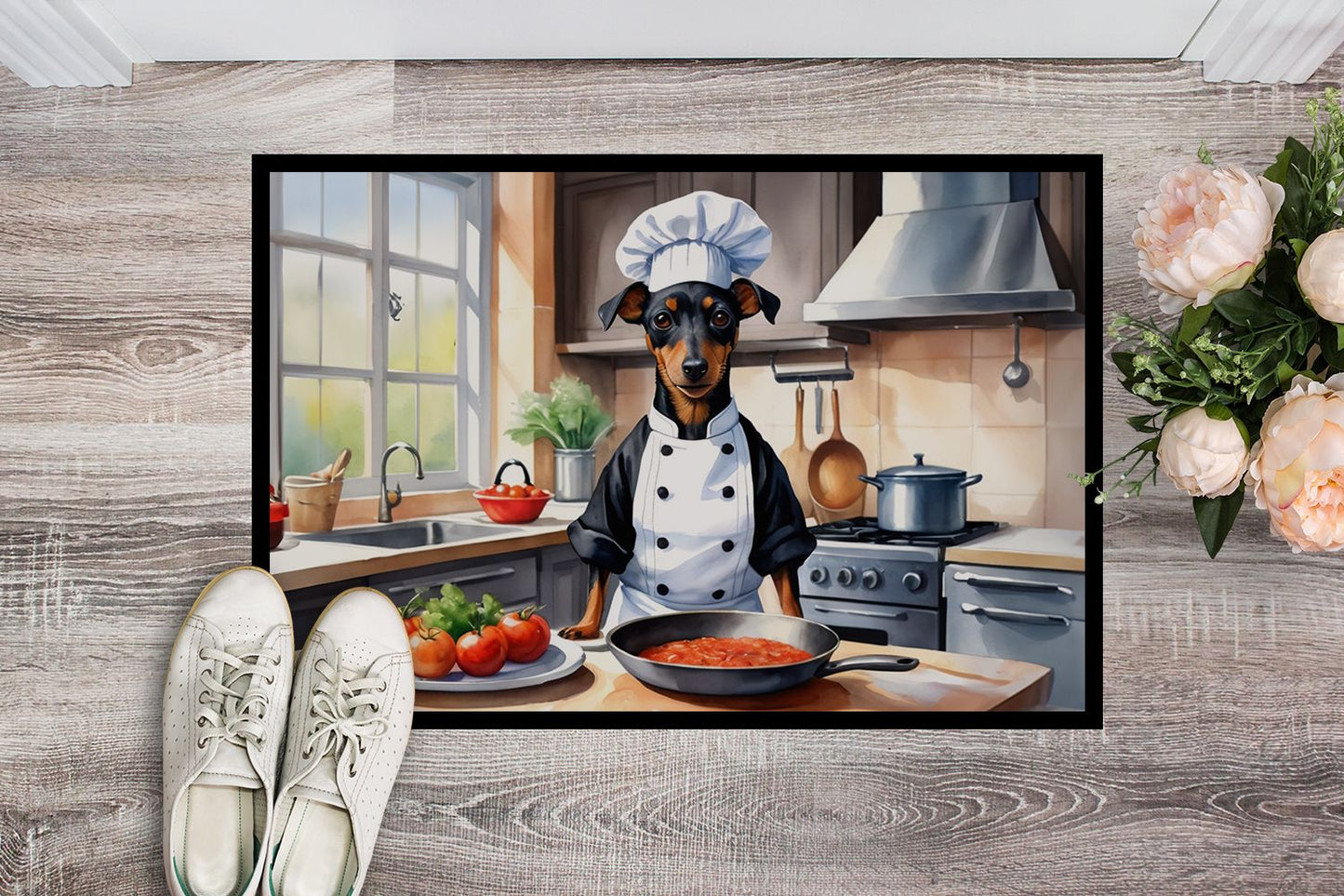 Manchester Terrier The Chef Doormat Front Door Mat Indoor Outdoor Rugs for Entryway, Non Slip Washable Low Pile, 24H X 36W