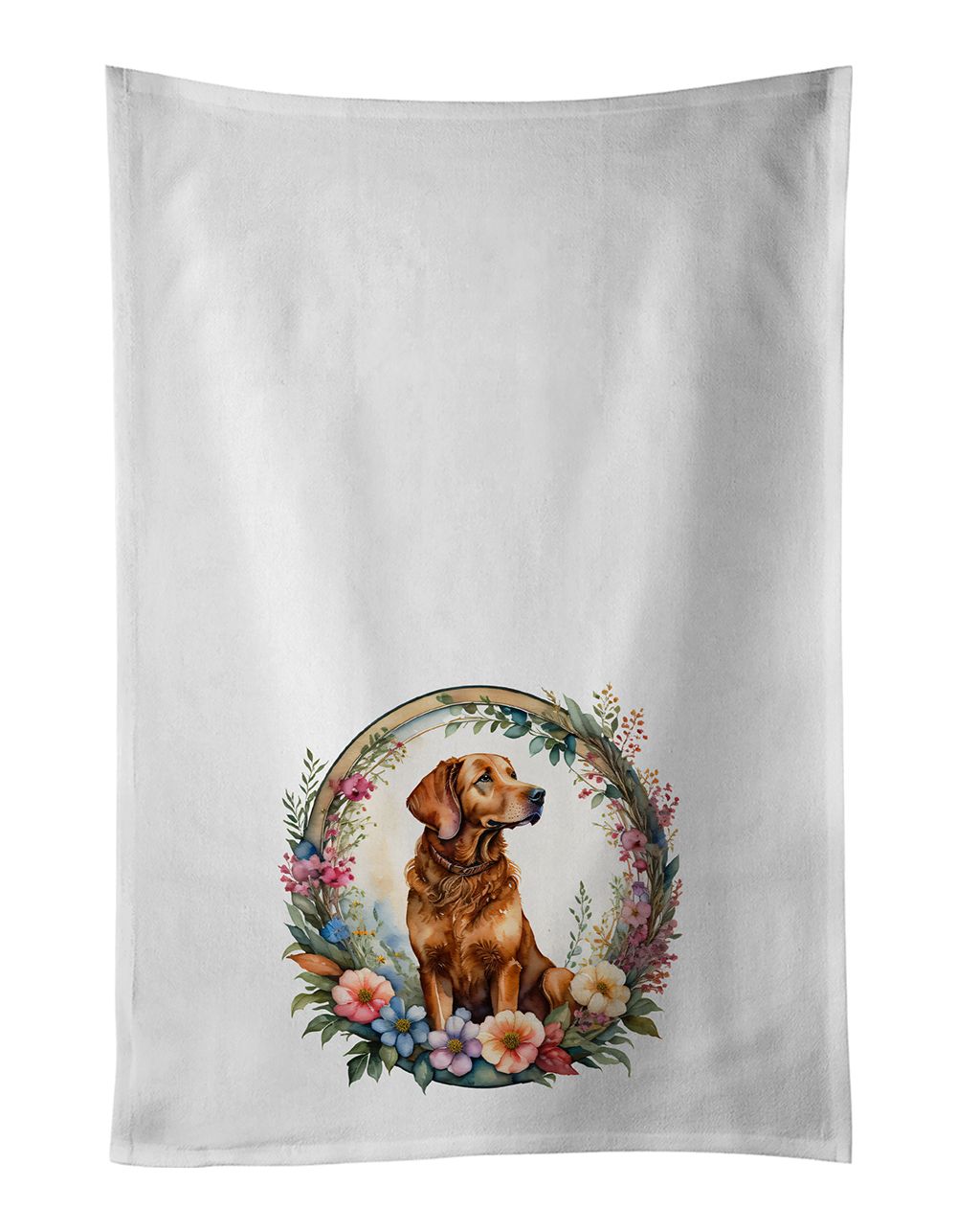 Chesapeake Bay Retriever and Flowers Kitchen Towel Set of 2 White Dish Towels Decorative Bathroom Hand towel for Hand, Face, Hair, Yoga, Tea, Dishcloth, 19 X 28", White