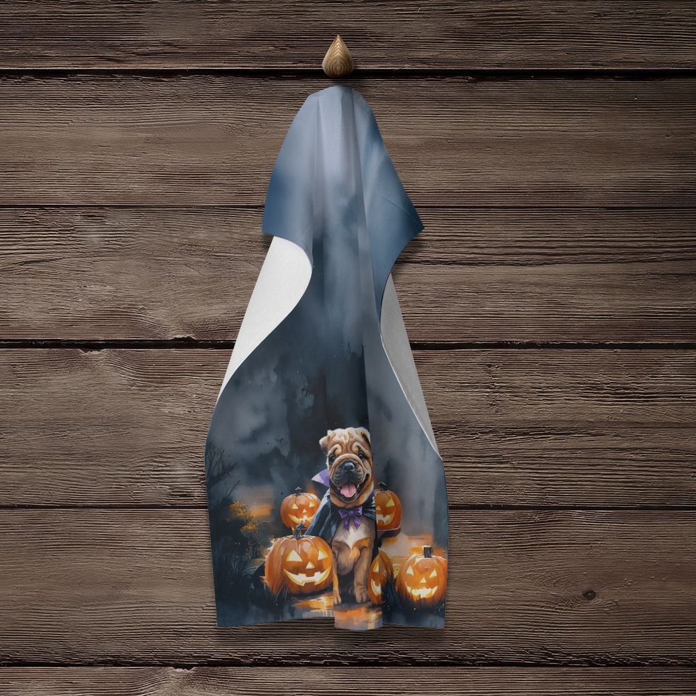 Shar Pei Puppy Halloween Kitchen Towel Dish Cloths Guest Hand Towel Decorative Bathroom Towel for Face,Tea, Dishcloth, Kitchen and Bath