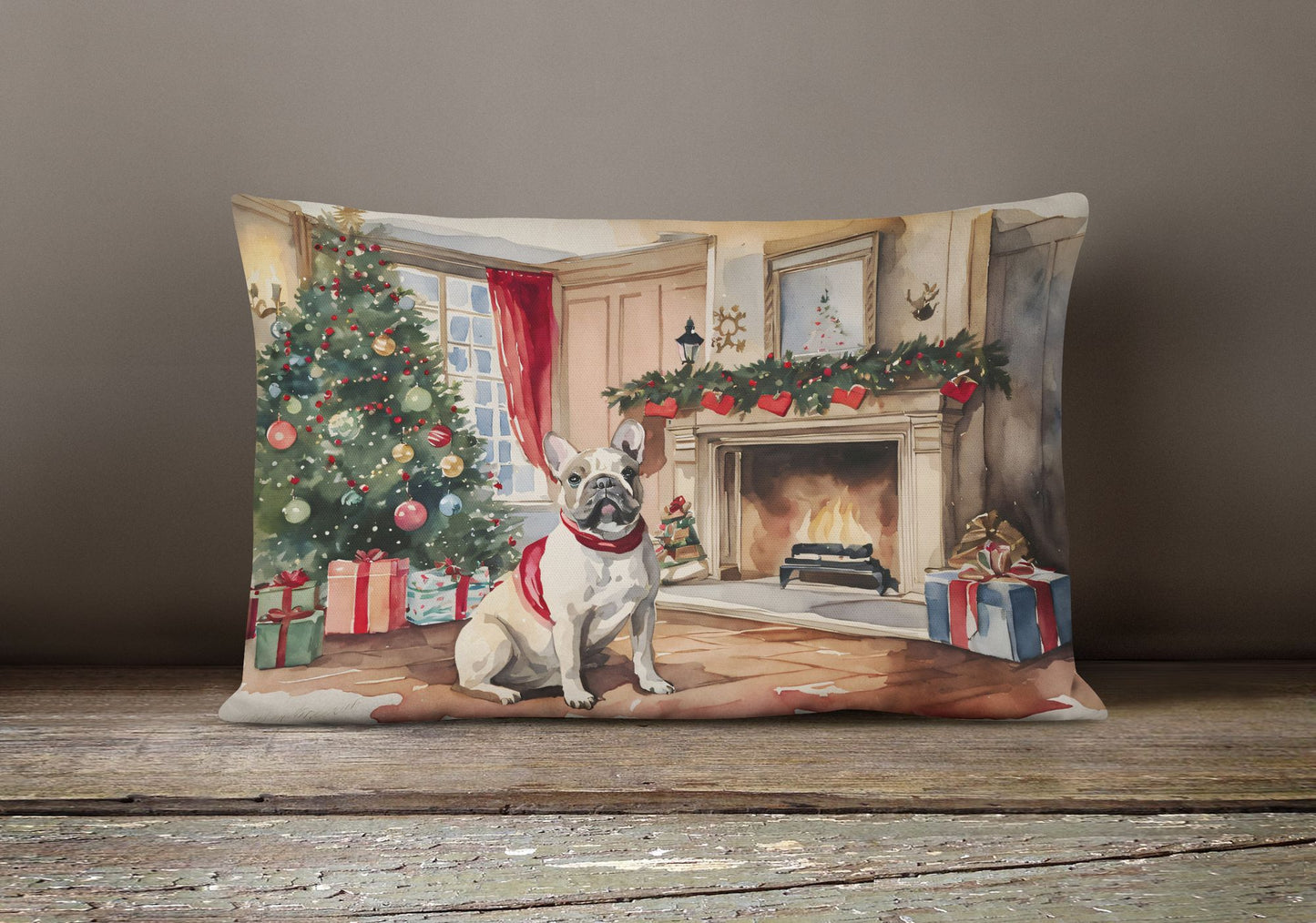 Waiting on Christmas Throw Pillow Throw Pillow for Indoor Couch Bed Outdoor Patio Washable, French Bulldog 1355,12Hx16W