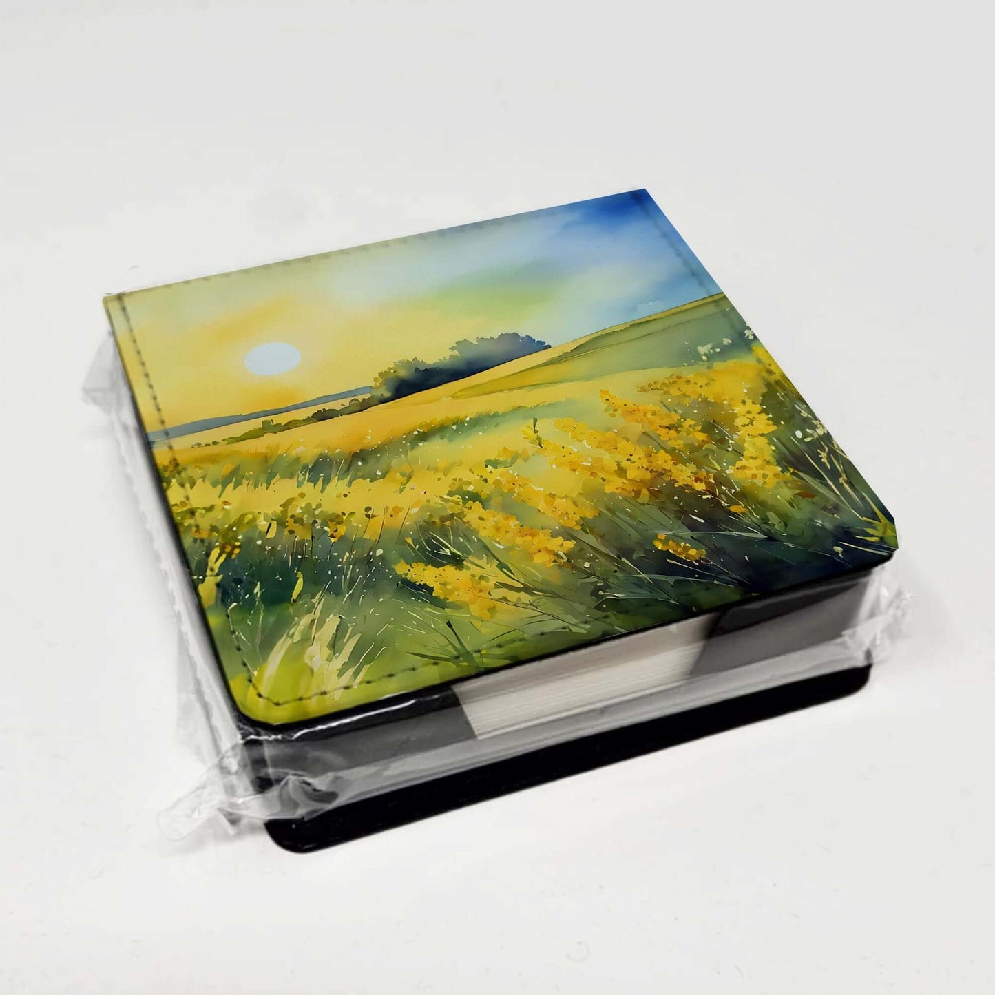 Nebraska Goldenrod in Watercolor PU Leather Note Paper Holder with Artist-Designed Cover, Desk Accessory, Office Gift