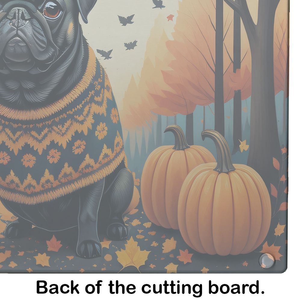 NEW Black Pug Fall Glass Cutting Board Decorative Tempered Glass Kitchen Cutting and Serving Board Large Size Chopping Board