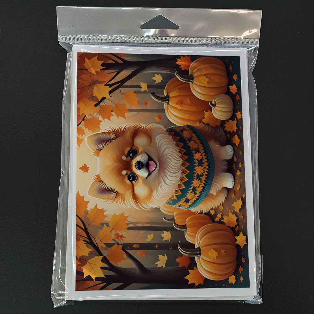Pomeranian Fall Greeting Cards Pack of 8 Blank Cards with Envelopes Whimsical A7 Size 5x7 Blank Note Cards