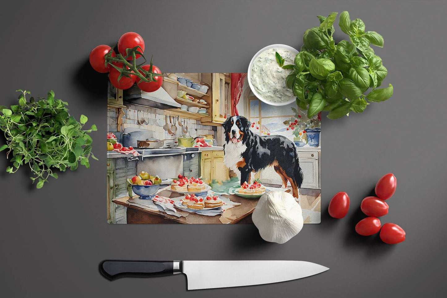 NEW Bernese Mountain Dog Christmas Cookies Glass Cutting Board Decorative Tempered Glass Kitchen Cutting and Serving Board Large Size Chopping Board