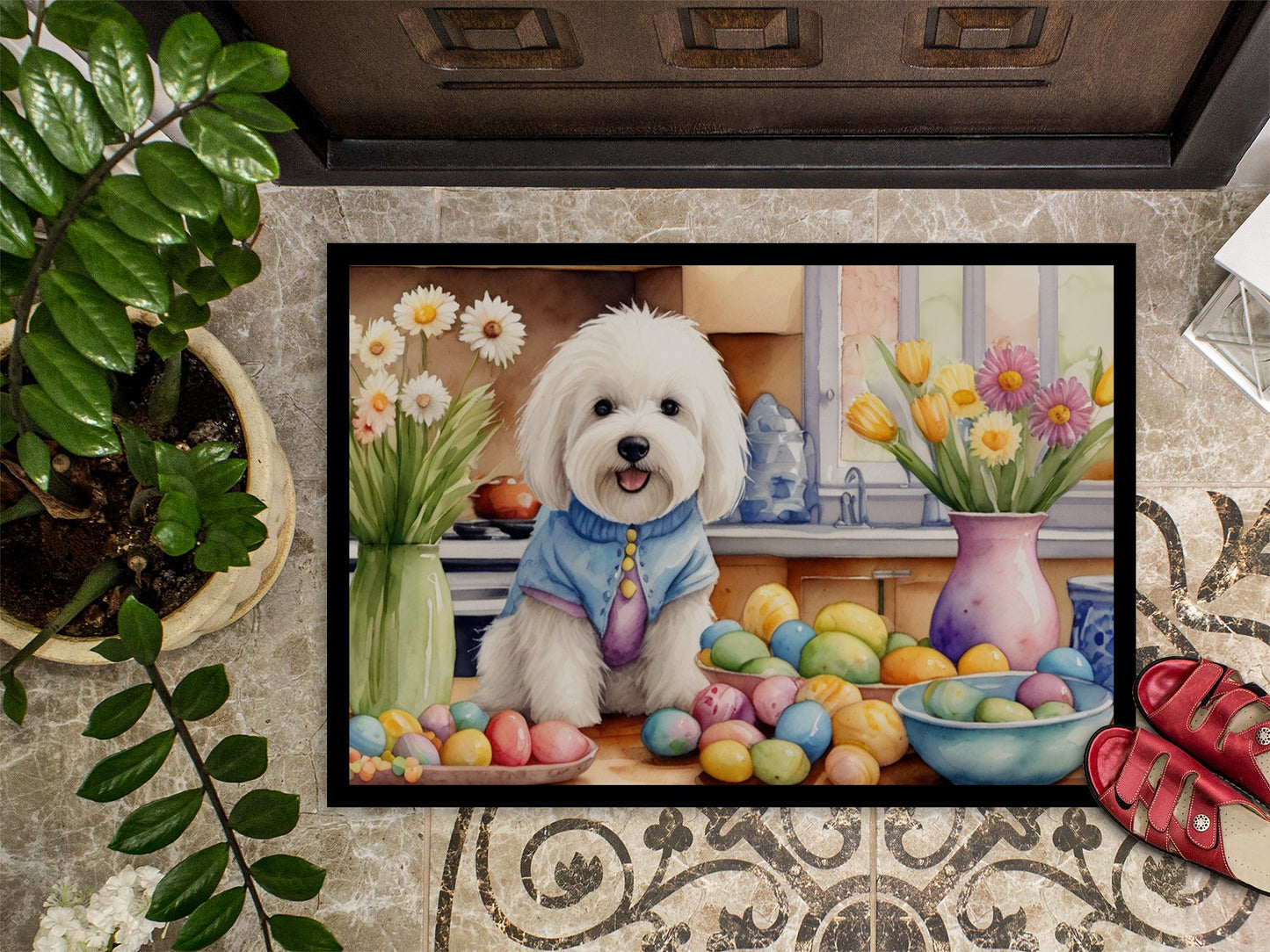 NEW Decorating Easter Coton de Tulear Doormat Front Door Mat Indoor Outdoor Rugs for Entryway, Non Slip Washable Low Pile, 18H X 27W