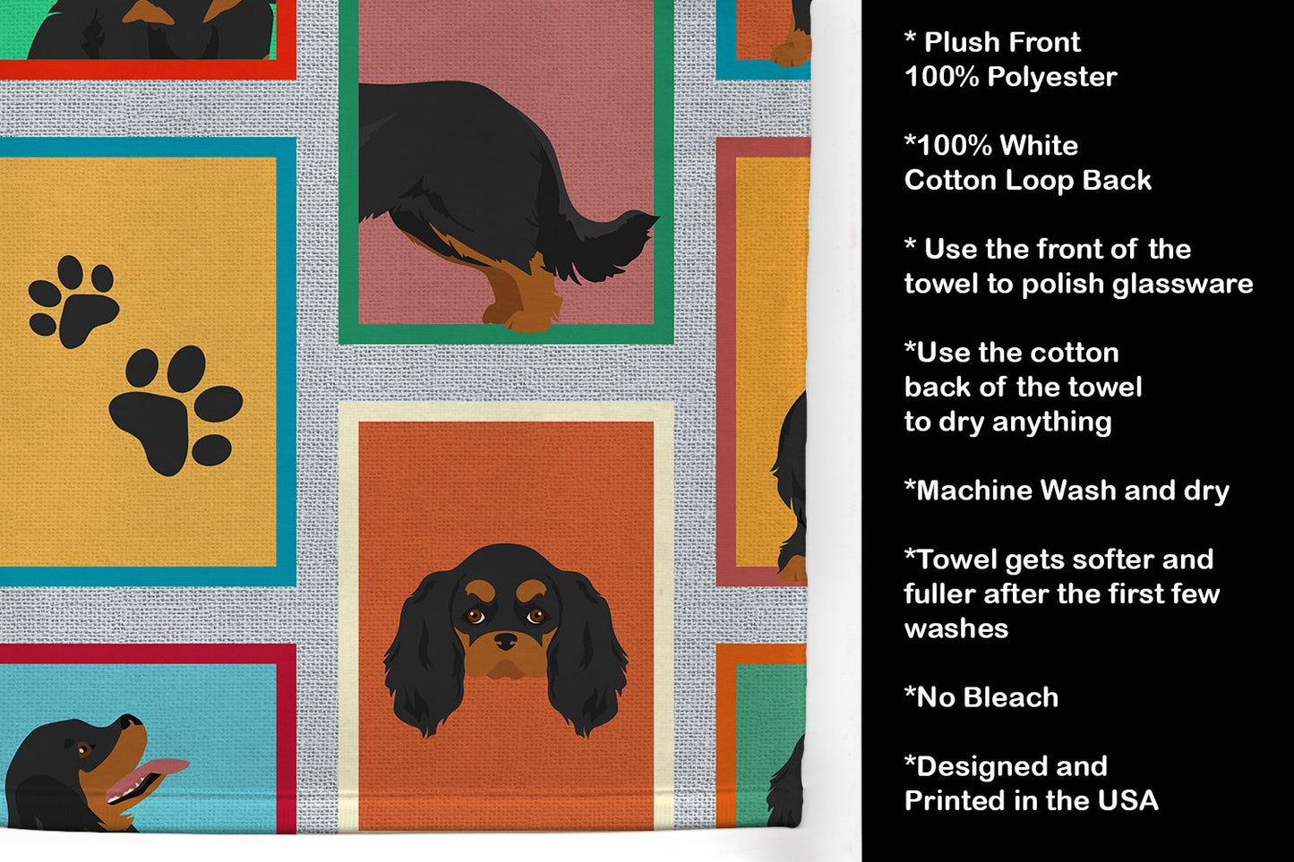 Lots of Black and Tan Cavalier King Charles Spaniel Kitchen Towel Dish Cloths Guest Hand Towel Decorative Bathroom Towel for Face,Tea, Dishcloth, Kitchen and Bath