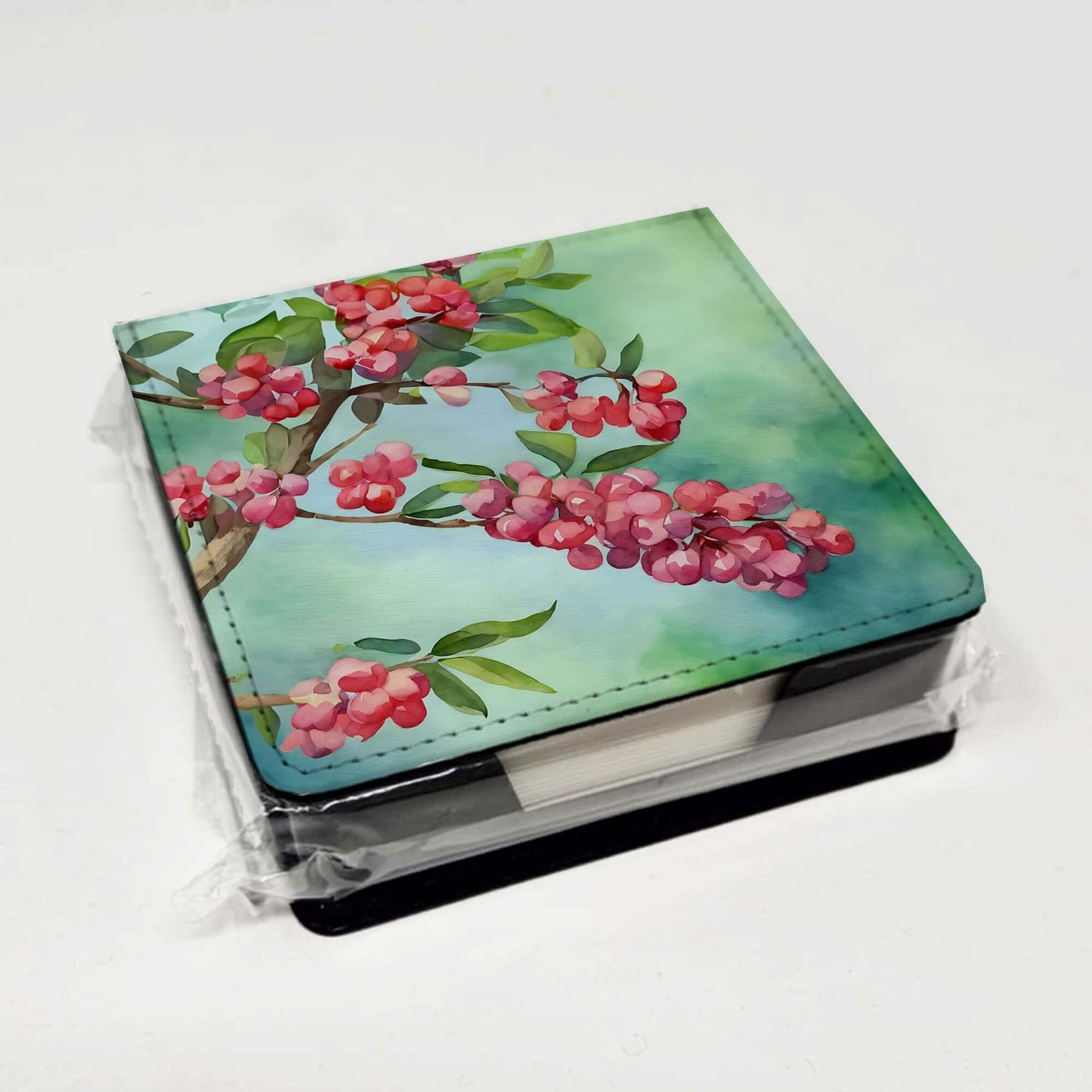 Pennsylvania Mountain Laurels in Watercolor PU Leather Note Paper Holder with Artist-Designed Cover, Desk Accessory, Office Gift