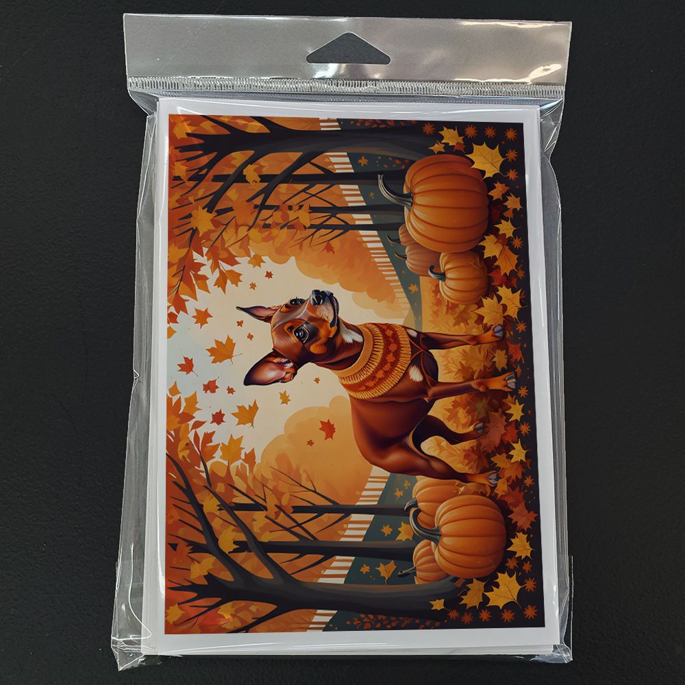 Red Miniature Pinscher Fall Greeting Cards Pack of 8 Blank Cards with Envelopes Whimsical A7 Size 5x7 Blank Note Cards