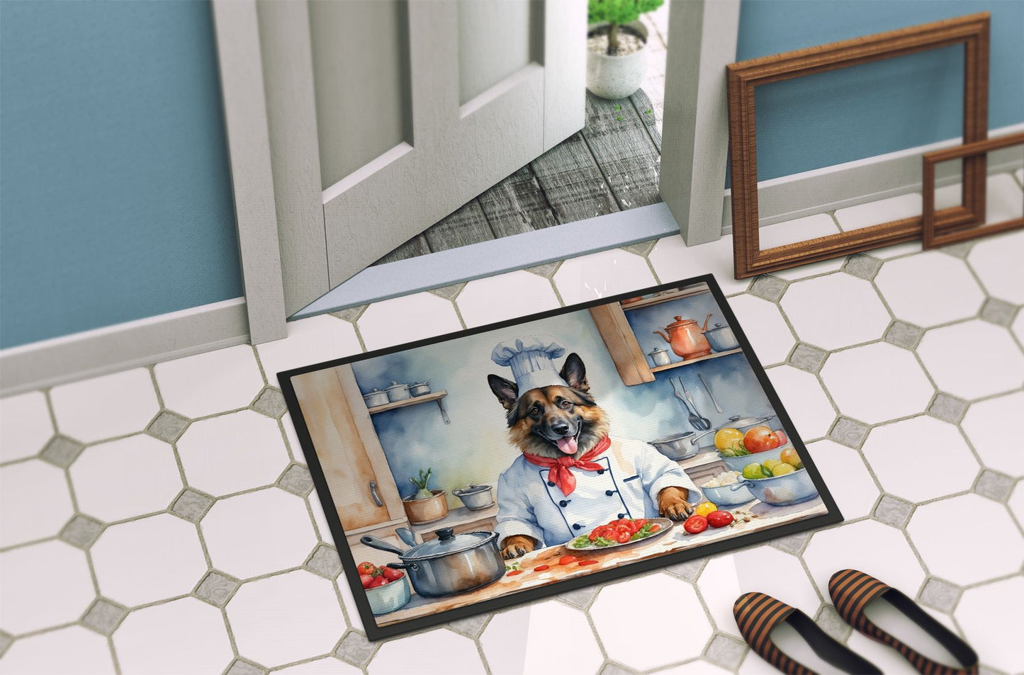 Belgian Tervuren The Chef Doormat Front Door Mat Indoor Outdoor Rugs for Entryway, Non Slip Washable Low Pile, 24H X 36W