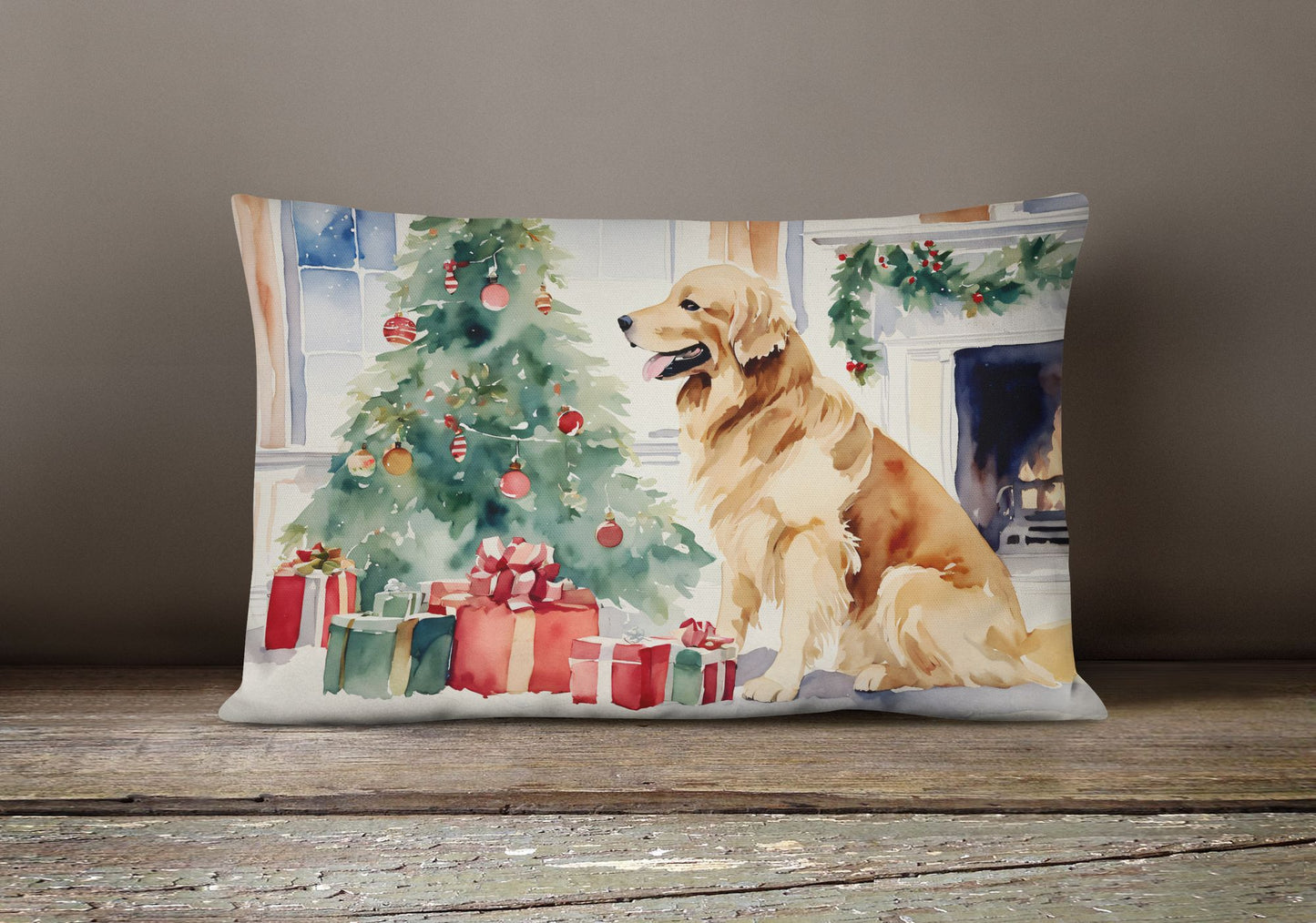 Cozy Christmas Throw Pillow Throw Pillow for Indoor Couch Bed Outdoor Patio Washable, Golden Retriever 2665,12Hx16W
