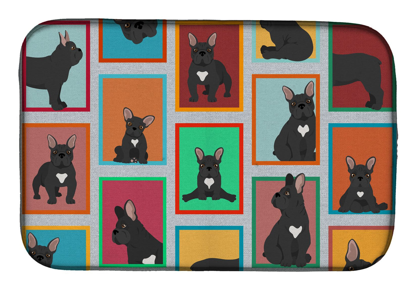 Lots of Black French Bulldog Dish Drying Mat Absorbent Dish Drying Mat Pad for Kitchen Counter Dish Drainer Mat for Countertop, 14 x 21", Multicolor