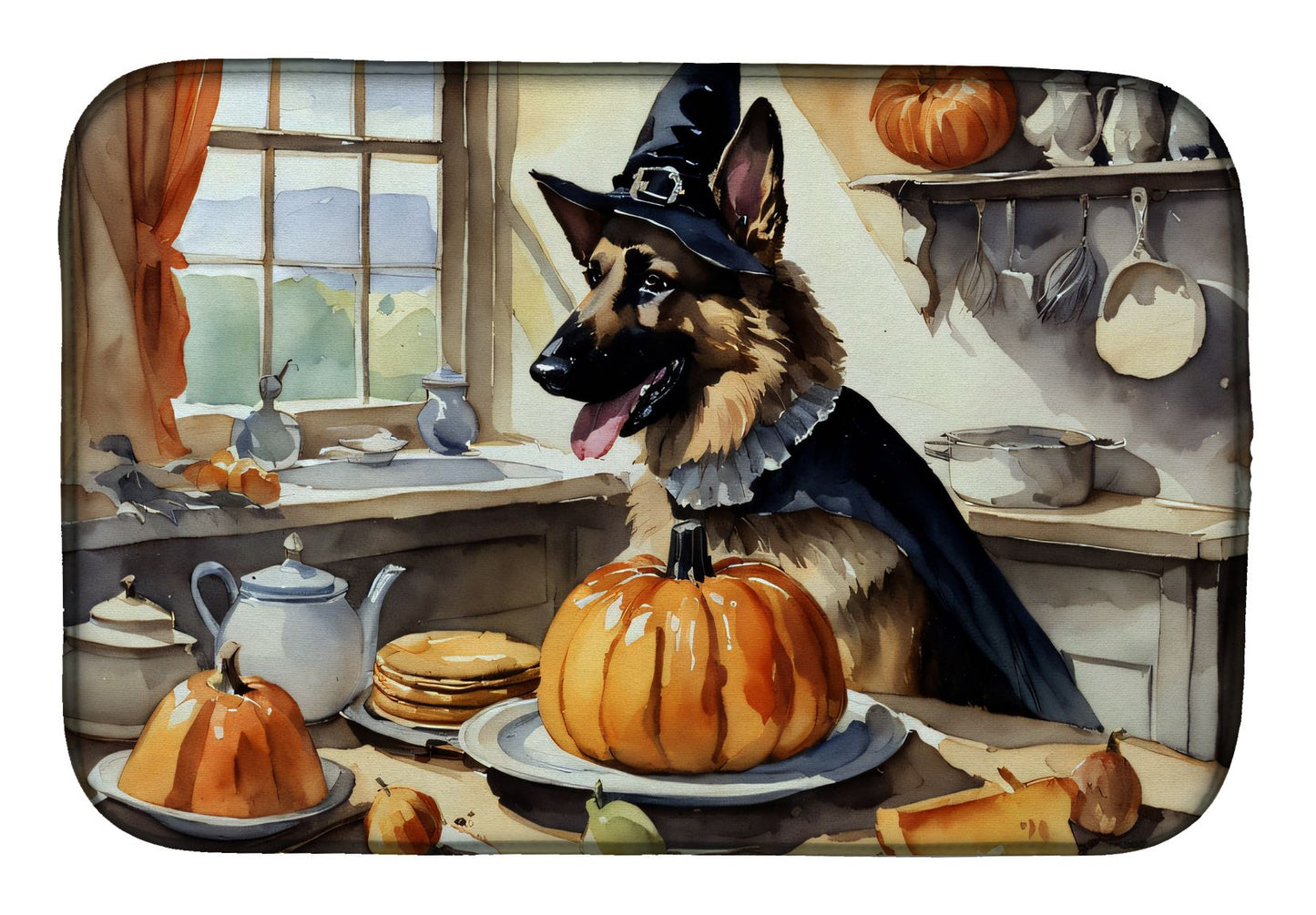 German Shepherd Fall Kitchen Pumpkins Dish Drying Mat Absorbent Dish Drying Mat Pad for Kitchen Counter Dish Drainer Mat for Countertop, 14 x 21", Multicolor