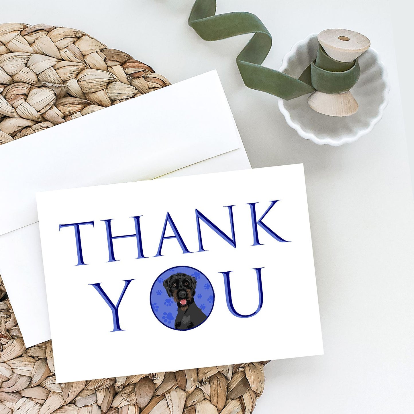 Doodle Black and Tan Thank You Greeting Cards Pack of 8 Blank Cards with Envelopes Whimsical A7 Size 5x7 Blank Note Cards