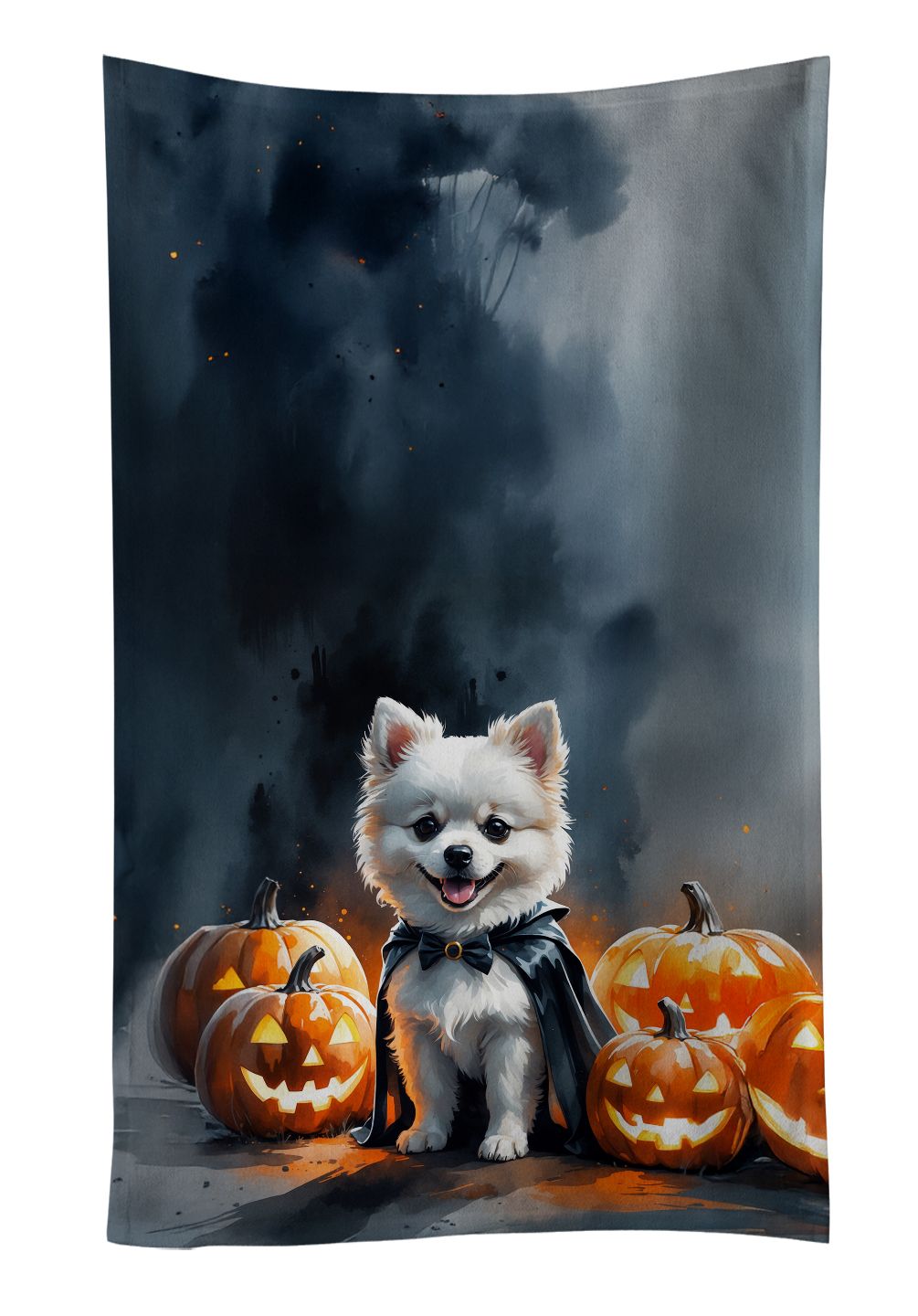 White Pomeranian Puppy Halloween Kitchen Towel Dish Cloths Guest Hand Towel Decorative Bathroom Towel for Face,Tea, Dishcloth, Kitchen and Bath