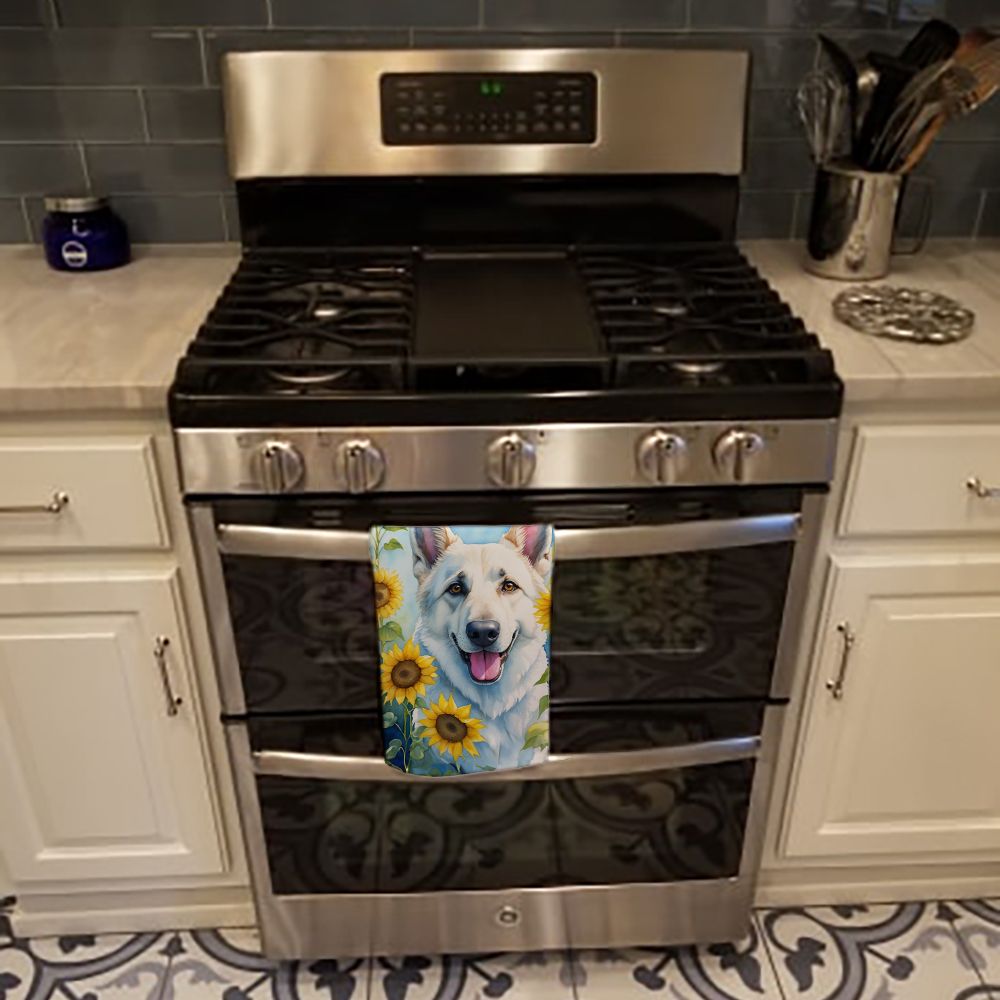 White German Shepherd in Sunflowers Kitchen Towel Dish Cloths Guest Hand Towel Decorative Bathroom Towel for Face,Tea, Dishcloth, Kitchen and Bath