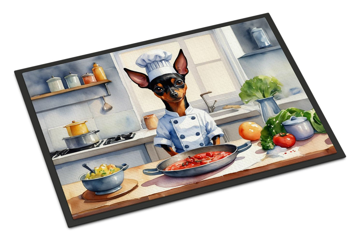 Miniature Pinscher The Chef Doormat Front Door Mat Indoor Outdoor Rugs for Entryway, Non Slip Washable Low Pile, 24H X 36W