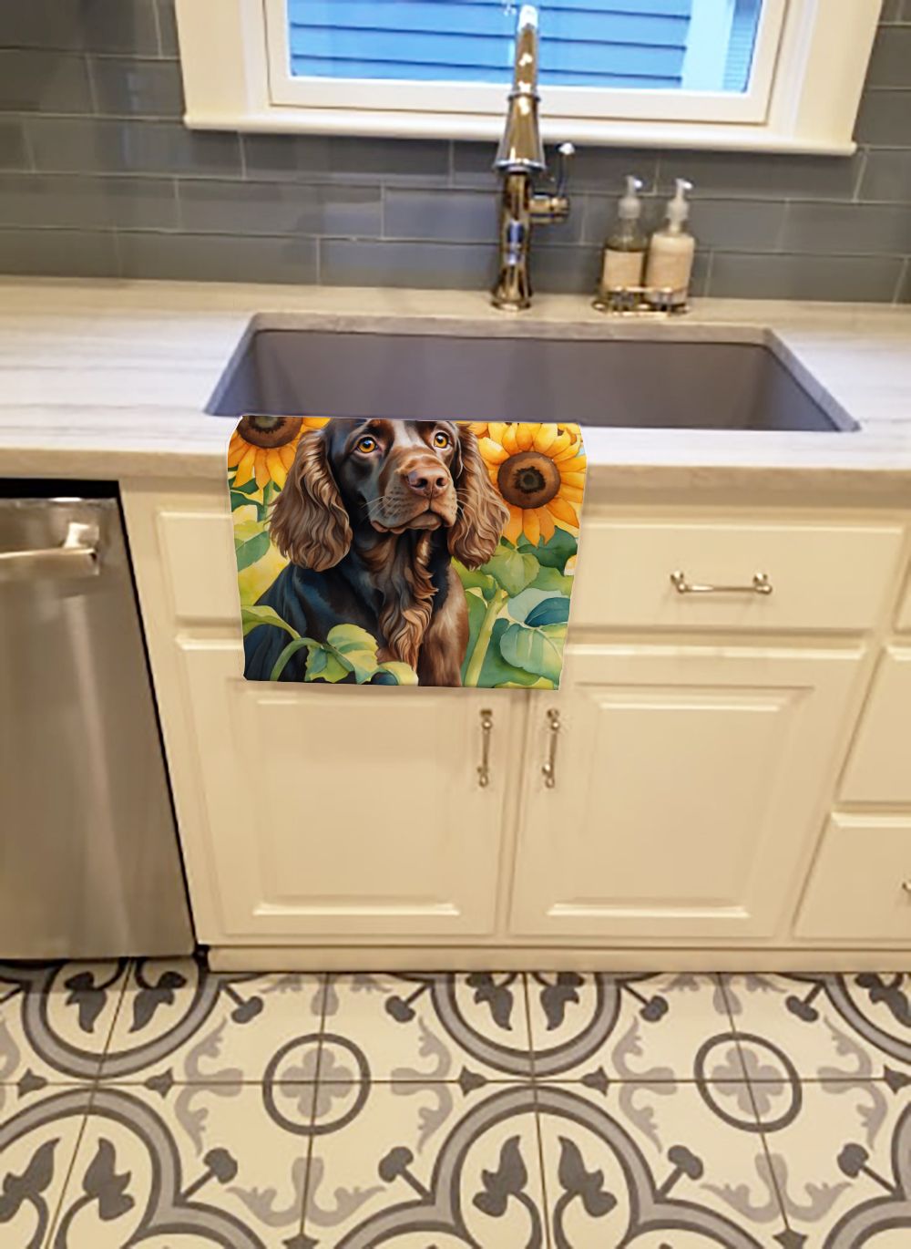 Boykin Spaniel in Sunflowers Kitchen Towel Dish Cloths Guest Hand Towel Decorative Bathroom Towel for Face,Tea, Dishcloth, Kitchen and Bath