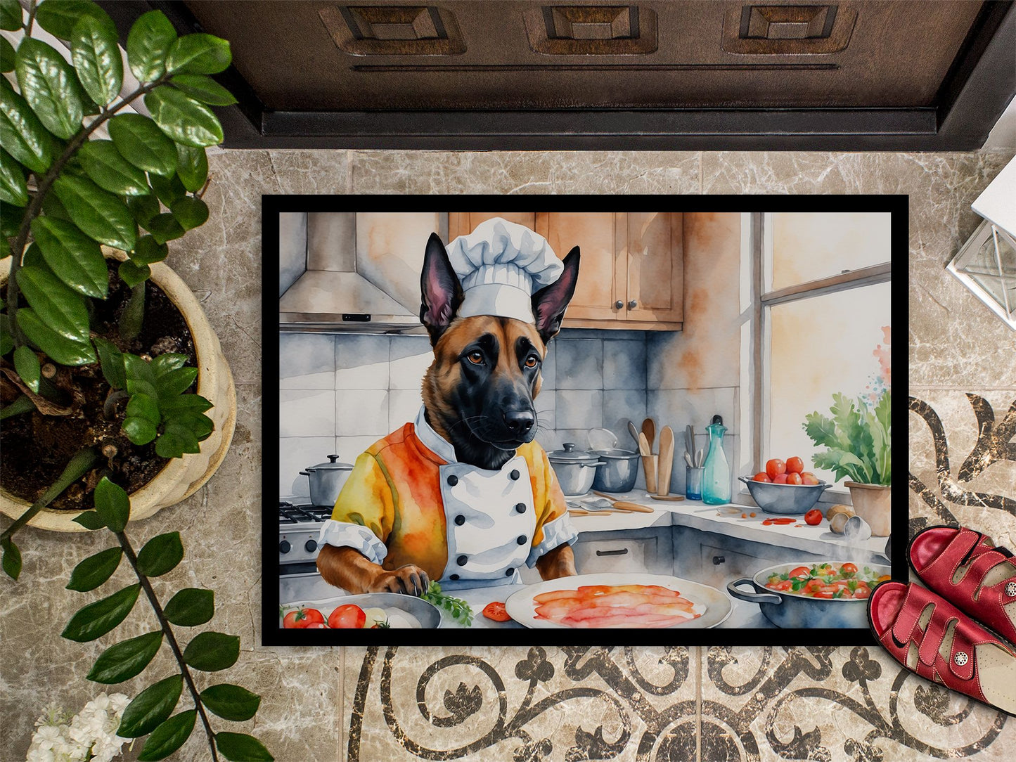 Belgian Malinois The Chef Doormat Front Door Mat Indoor Outdoor Rugs for Entryway, Non Slip Washable Low Pile, 24H X 36W