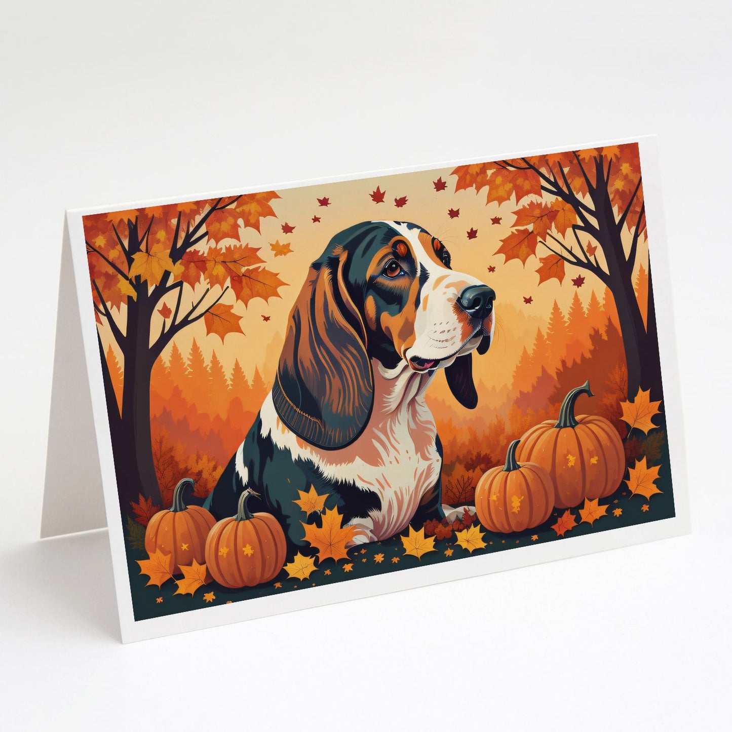 Basset Hound Fall Greeting Cards Pack of 8 Blank Cards with Envelopes Whimsical A7 Size 5x7 Blank Note Cards