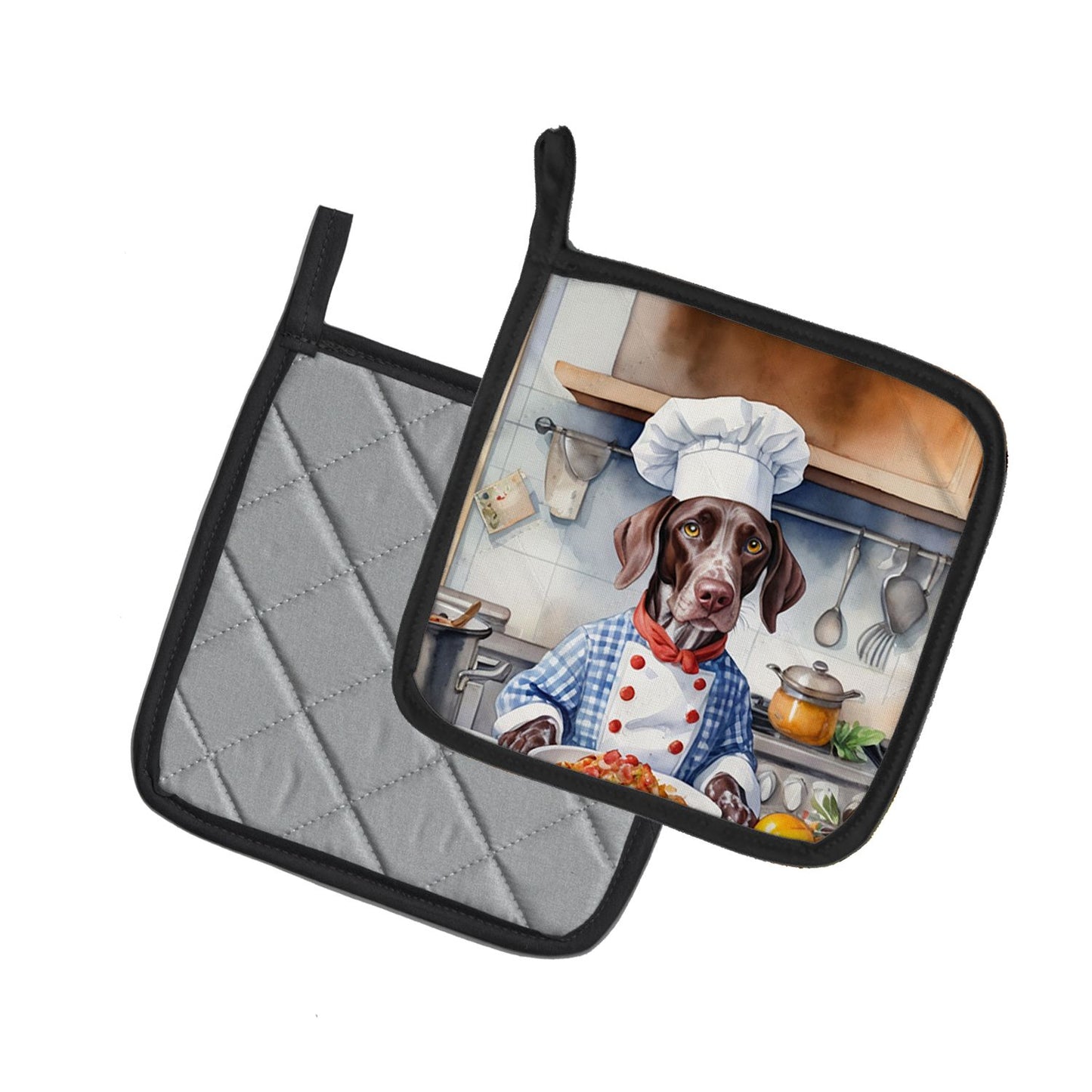 German Shorthaired Pointer The Chef Pair of Pot Holders Kitchen Heat Resistant Pot Holders Sets Oven Hot Pads for Cooking Baking BBQ, 7 1/2 x 7 1/2