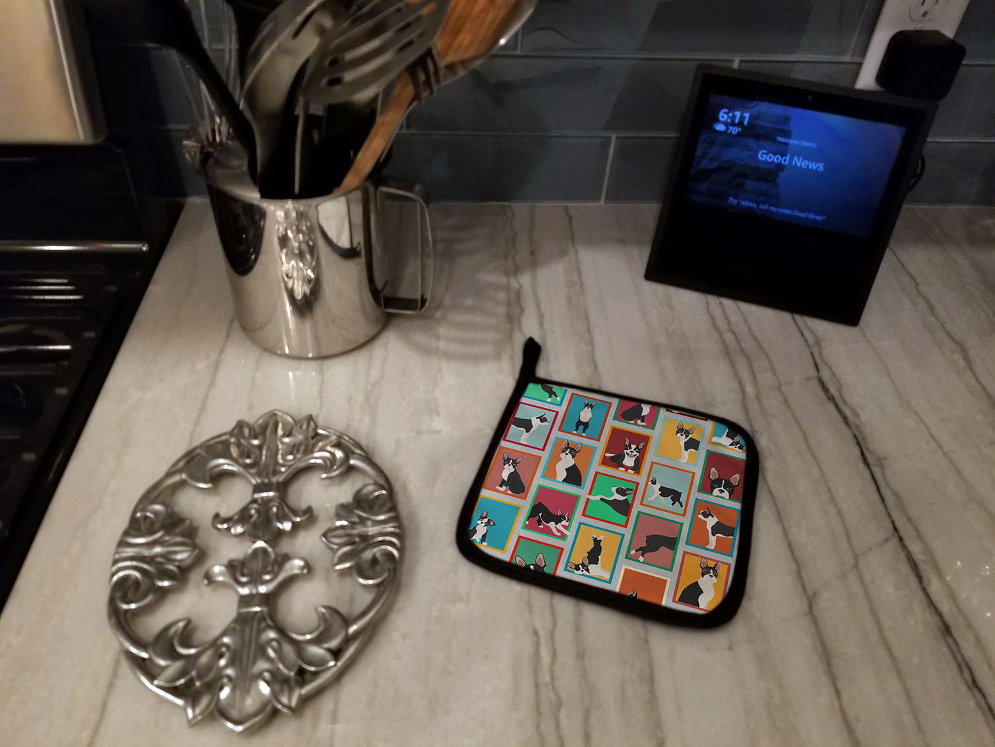 Lots of Boston Terrier Pair of Pot Holders Kitchen Heat Resistant Pot Holders Sets Oven Hot Pads for Cooking Baking BBQ, 7 1/2 x 7 1/2