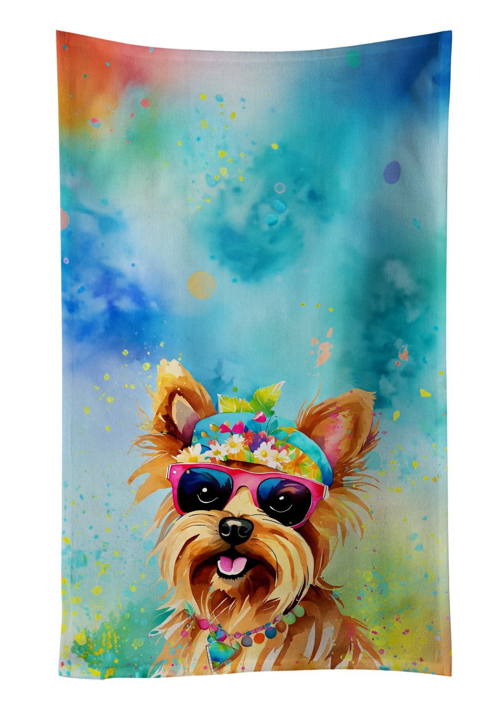 Yorkshire Terrier Hippie Dawg Kitchen Towel Dish Cloths Guest Hand Towel Decorative Bathroom Towel for Face,Tea, Dishcloth, Kitchen and Bath