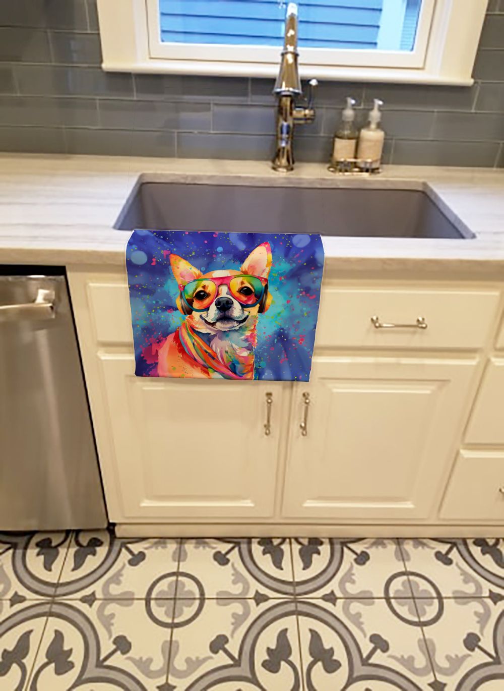 Chihuahua Hippie Dawg Kitchen Towel Dish Cloths Guest Hand Towel Decorative Bathroom Towel for Face,Tea, Dishcloth, Kitchen and Bath