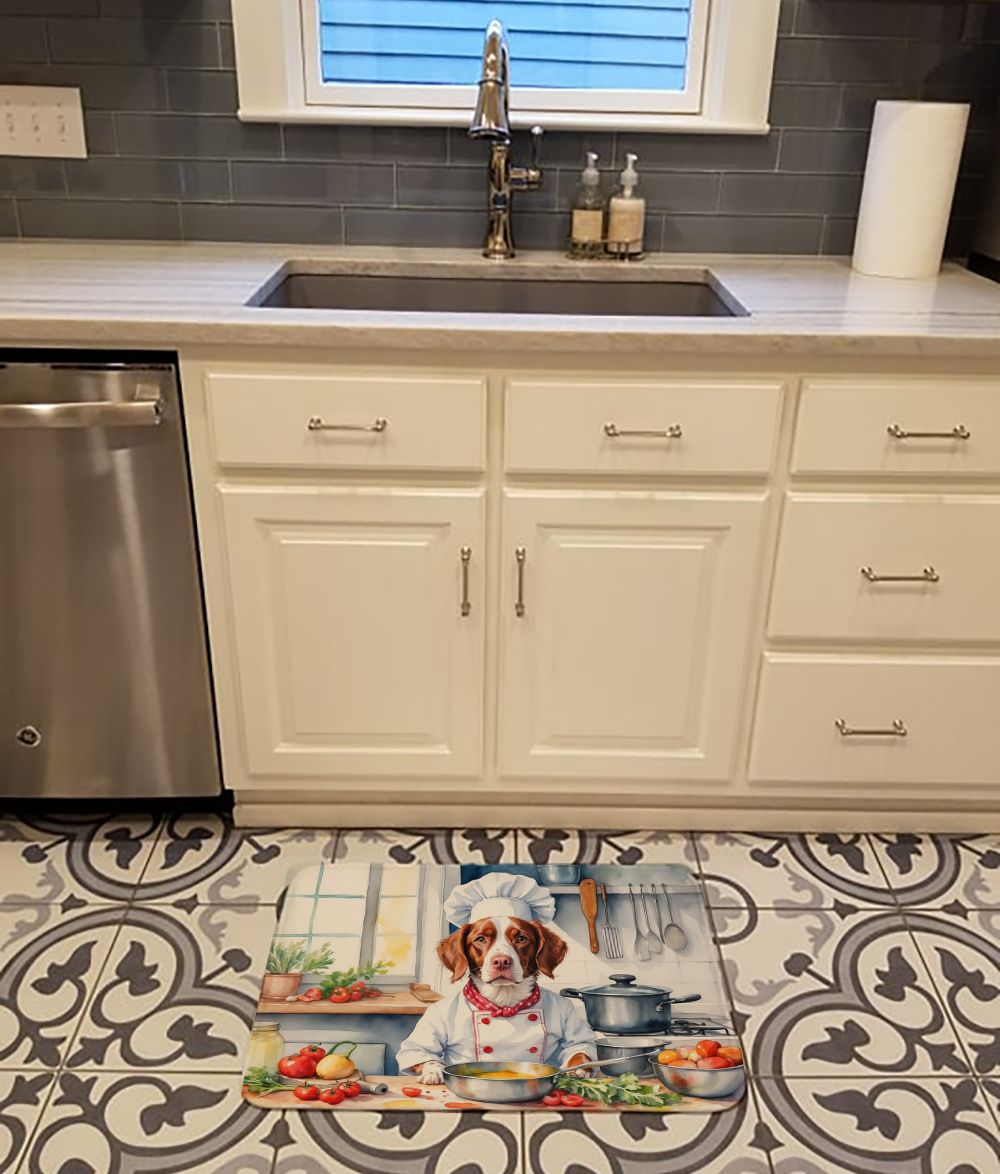 Brittany Spaniel The Chef Memory Foam Kitchen Mat Machine Washable Anti-Fatigue Mat Cushion Comfort Bath Mat or Kitchen Rug