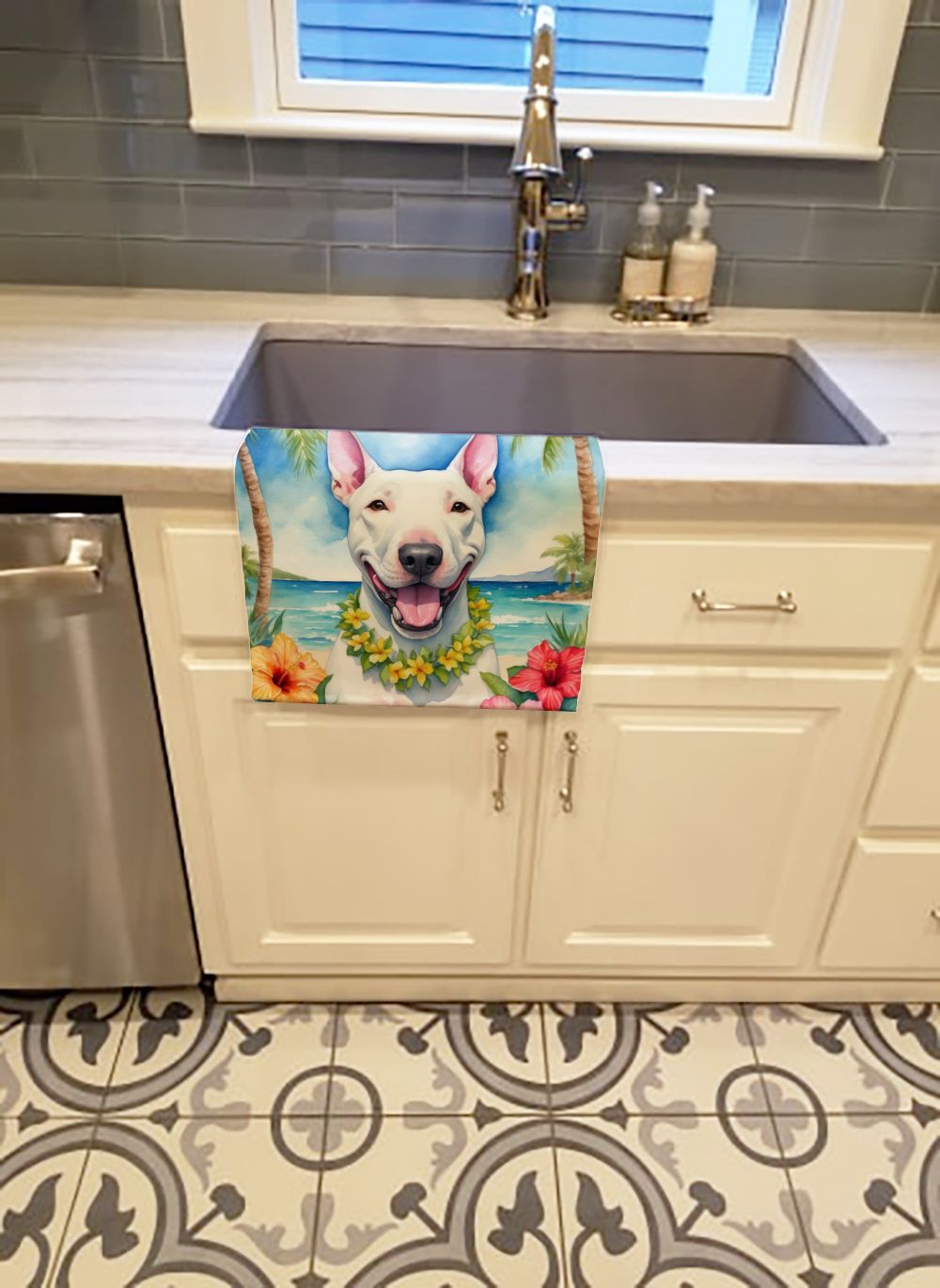 NEW Bull Terrier Luau Kitchen Towel Dish Cloths Guest Hand Towel Decorative Bathroom Towel for Face,Tea, Dishcloth, Kitchen and Bath