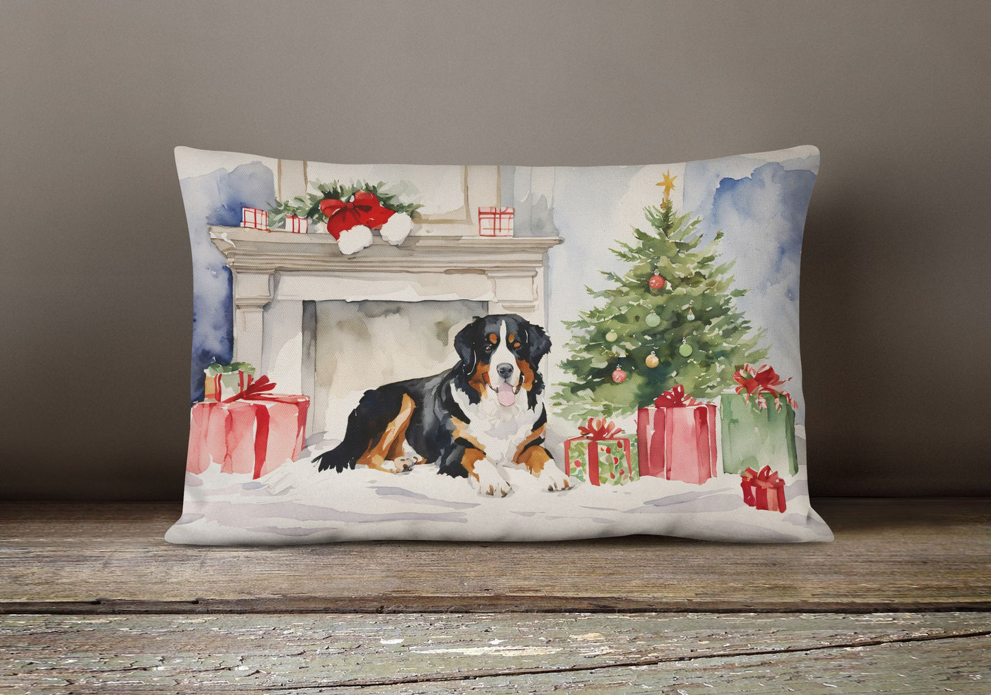 Waiting on Christmas Throw Pillow Throw Pillow for Indoor Couch Bed Outdoor Patio Washable, Bernese Mountain Dog 1261,12Hx16W