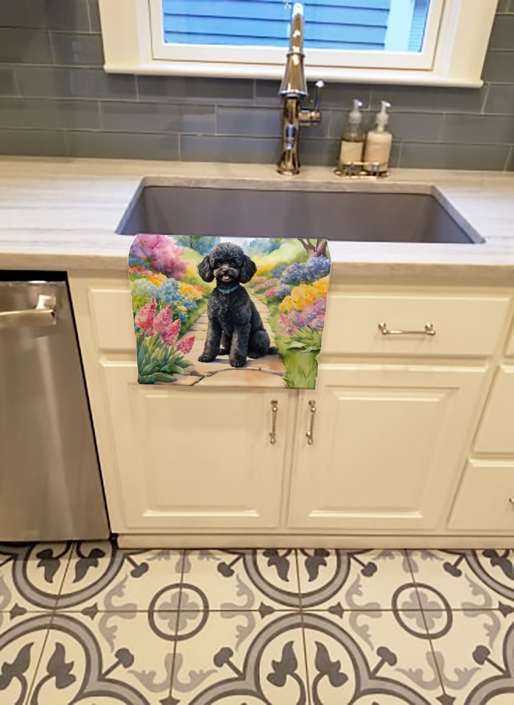 Black Poodle Spring Path Kitchen Towel Dish Cloths Guest Hand Towel Decorative Bathroom Towel for Face,Tea, Dishcloth, Kitchen and Bath