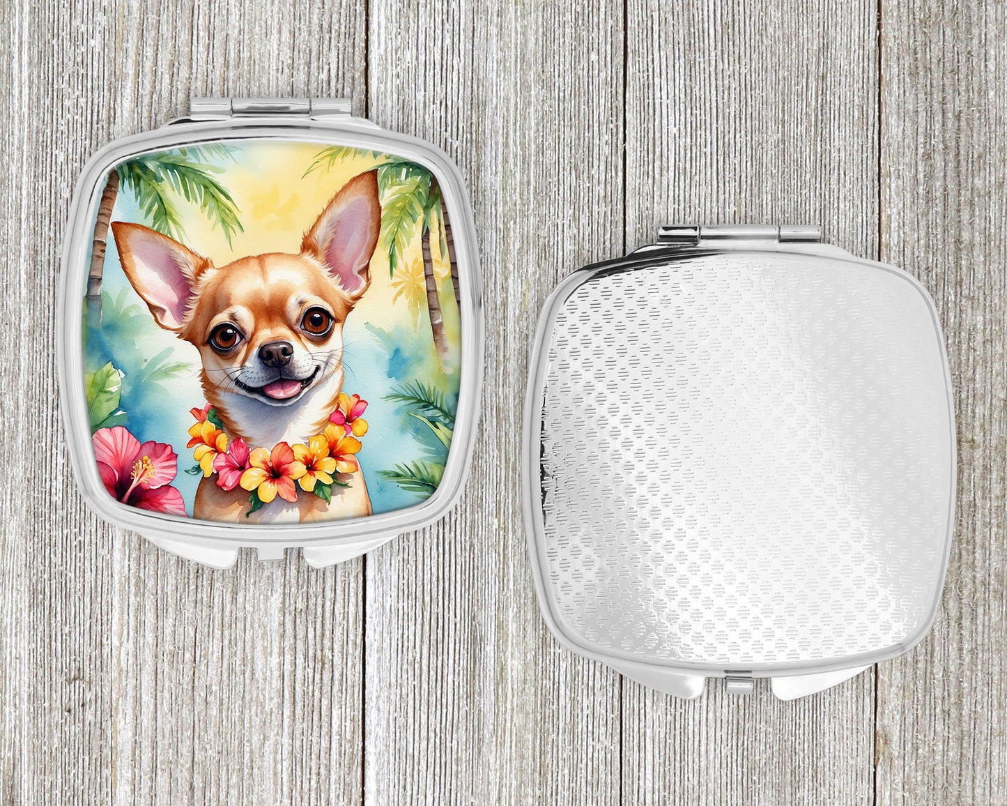 Chihuahua Luau Compact Mirror Decorative Travel Makeup Mirror for Women Girls Gifts Pocket Makeup Mirror Folding Handheld