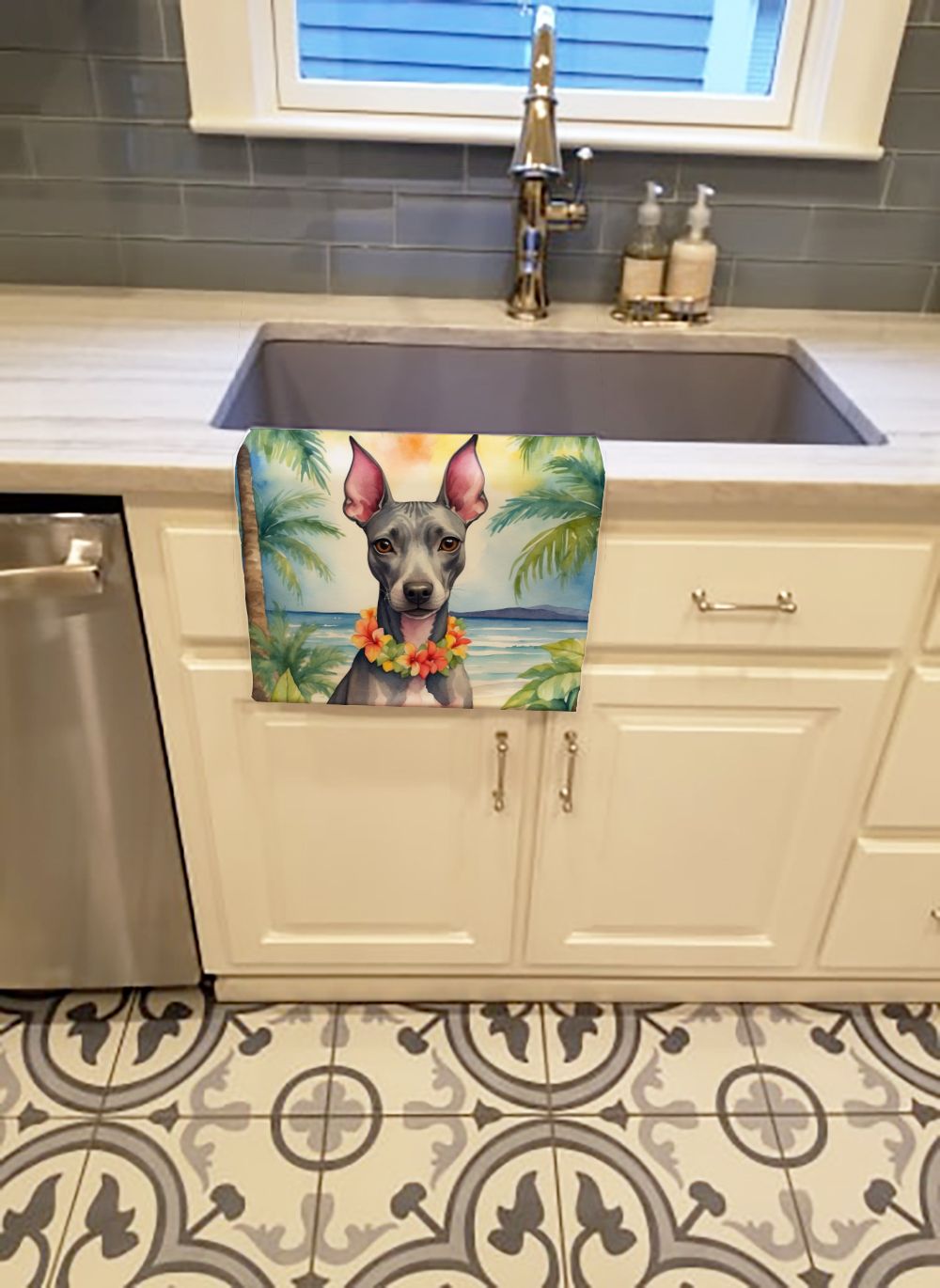 American Hairless Terrier Luau Kitchen Towel Dish Cloths Guest Hand Towel Decorative Bathroom Towel for Face,Tea, Dishcloth, Kitchen and Bath