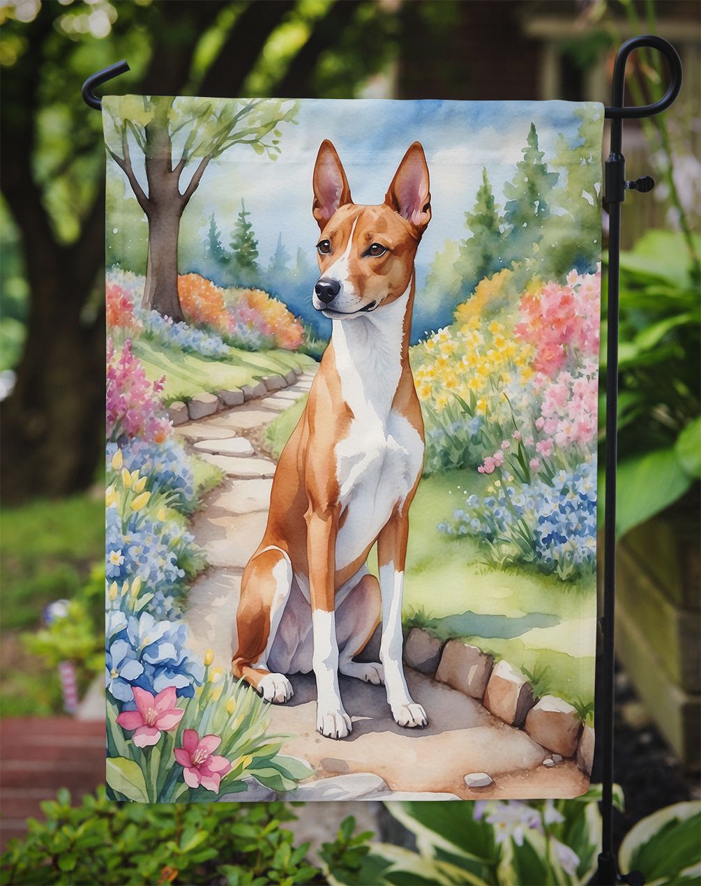 Basenji Spring Garden Garden Flag Mailbox Flag Decorative Yard Flag Banner Outside Patio Artwork Yard Flower Beds, Garden Size, Multicolor