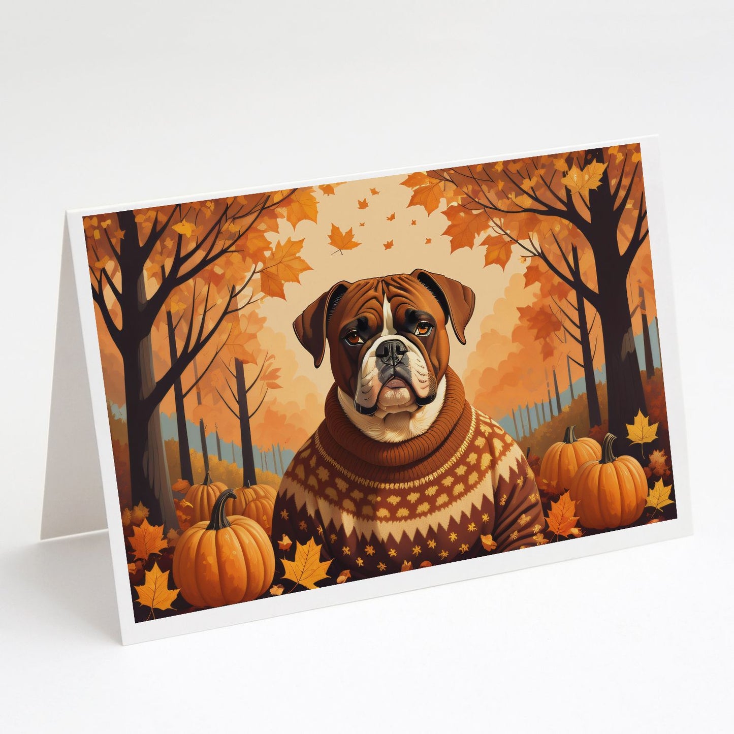 Boxer Fall Greeting Cards Pack of 8 Blank Cards with Envelopes Whimsical A7 Size 5x7 Blank Note Cards