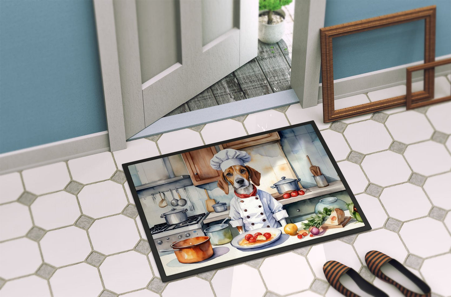 NEW English Foxhound The Chef Doormat Front Door Mat Indoor Outdoor Rugs for Entryway, Non Slip Washable Low Pile, 18H X 27W